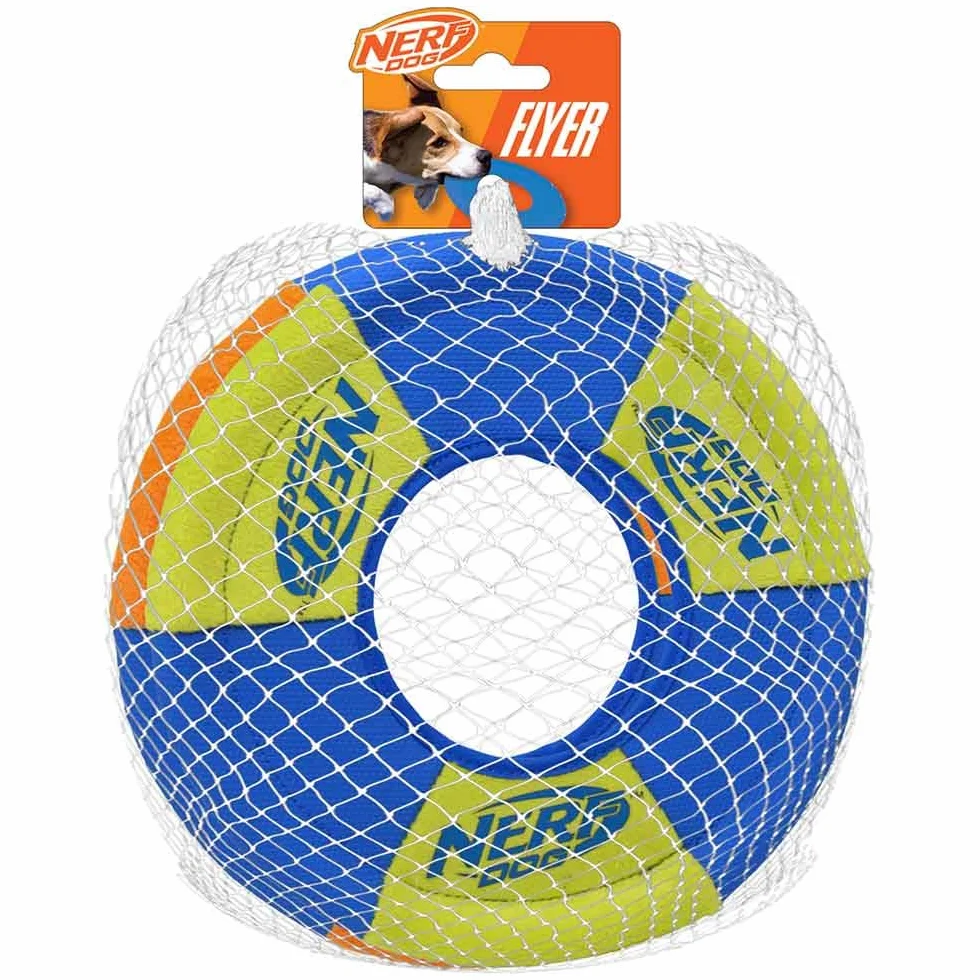 Nerf Dog Lot de 2 Jouets pour Chien avec Anneau à Lancer et à Tirer - Disque Volant, léger, Durable et résistant à l'eau - 22,9 cm de diamètre - pour Les Races de Taille Moyenne - Vert et Orange
