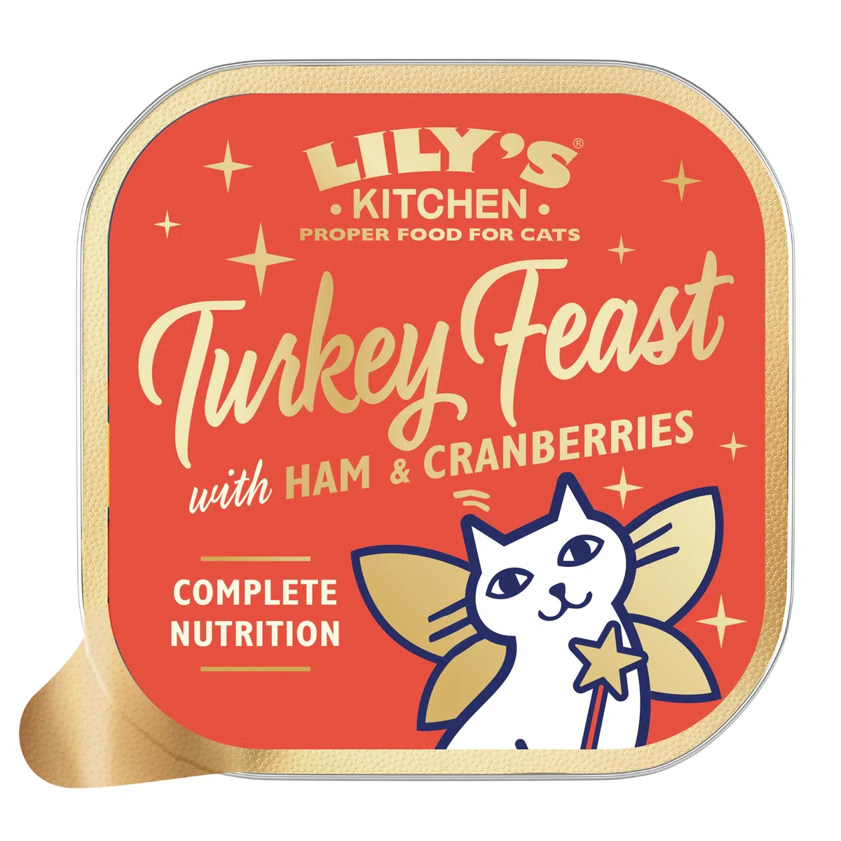 Pâtée festive en barquettes pour chats adultes Lily’s Kitchen élaborée avec des ingrédients naturels Dinde et jambon, recette sans céréales 85 g