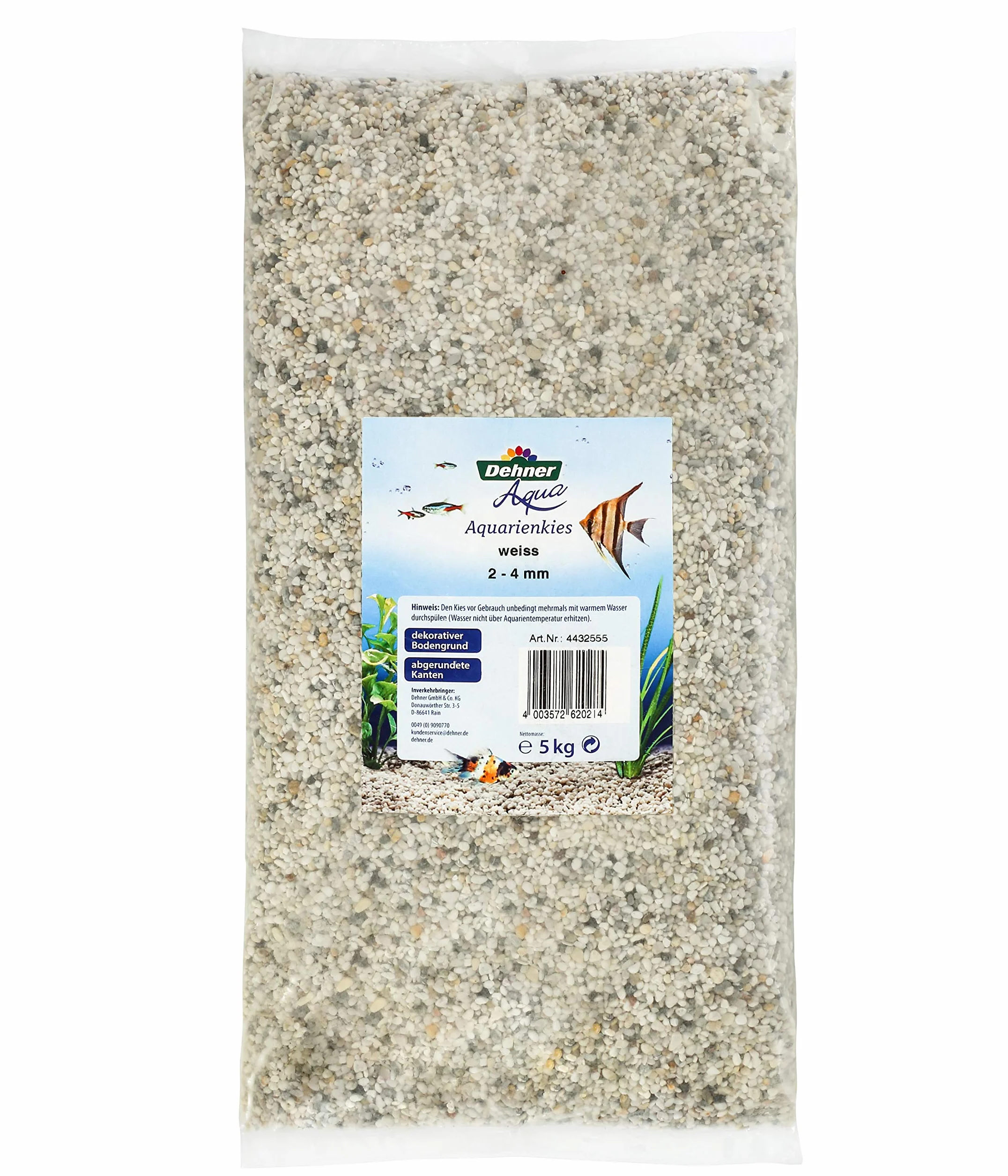 Dehner Aqua Gravier d'aquarium Blanc Grain 2-4 mm 5 kg
