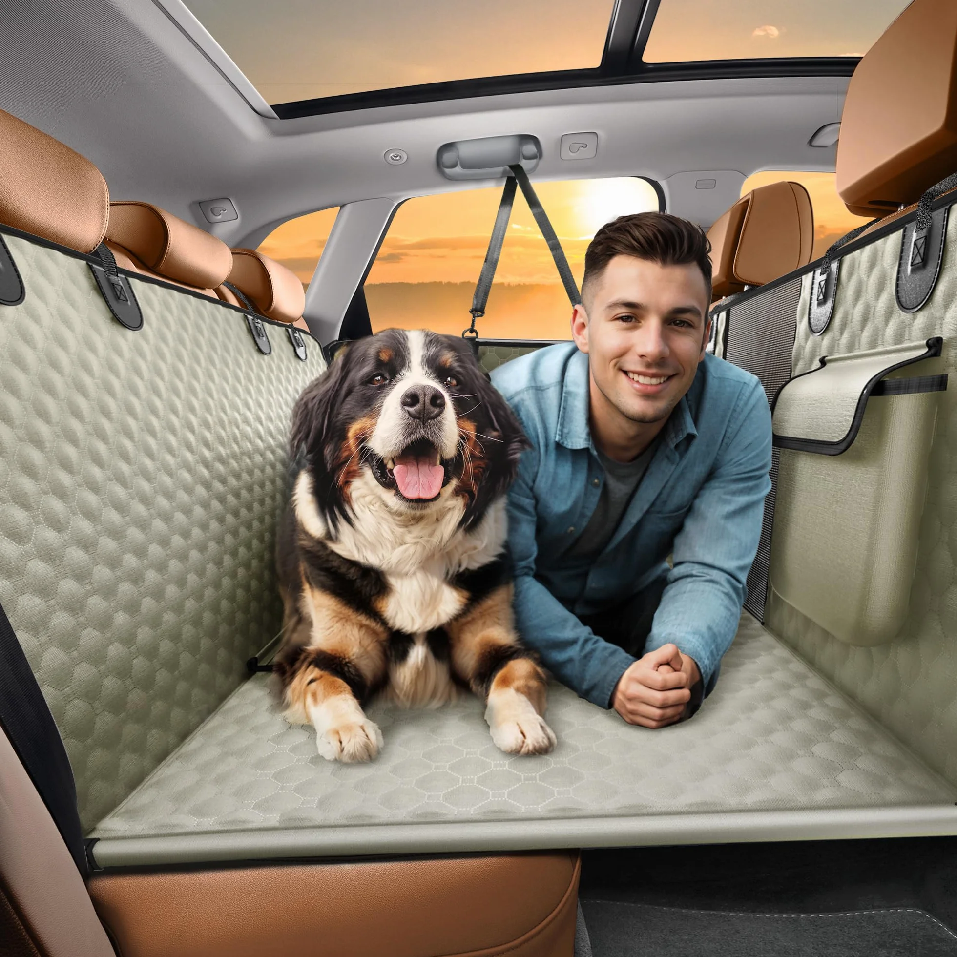 Extension de siège arrière pour chiens, housse de siège de voiture robuste pour siège arrière et masticateur agressif, grande housse de siège de voiture à fond rigide pour chiens, hamac pour chien,