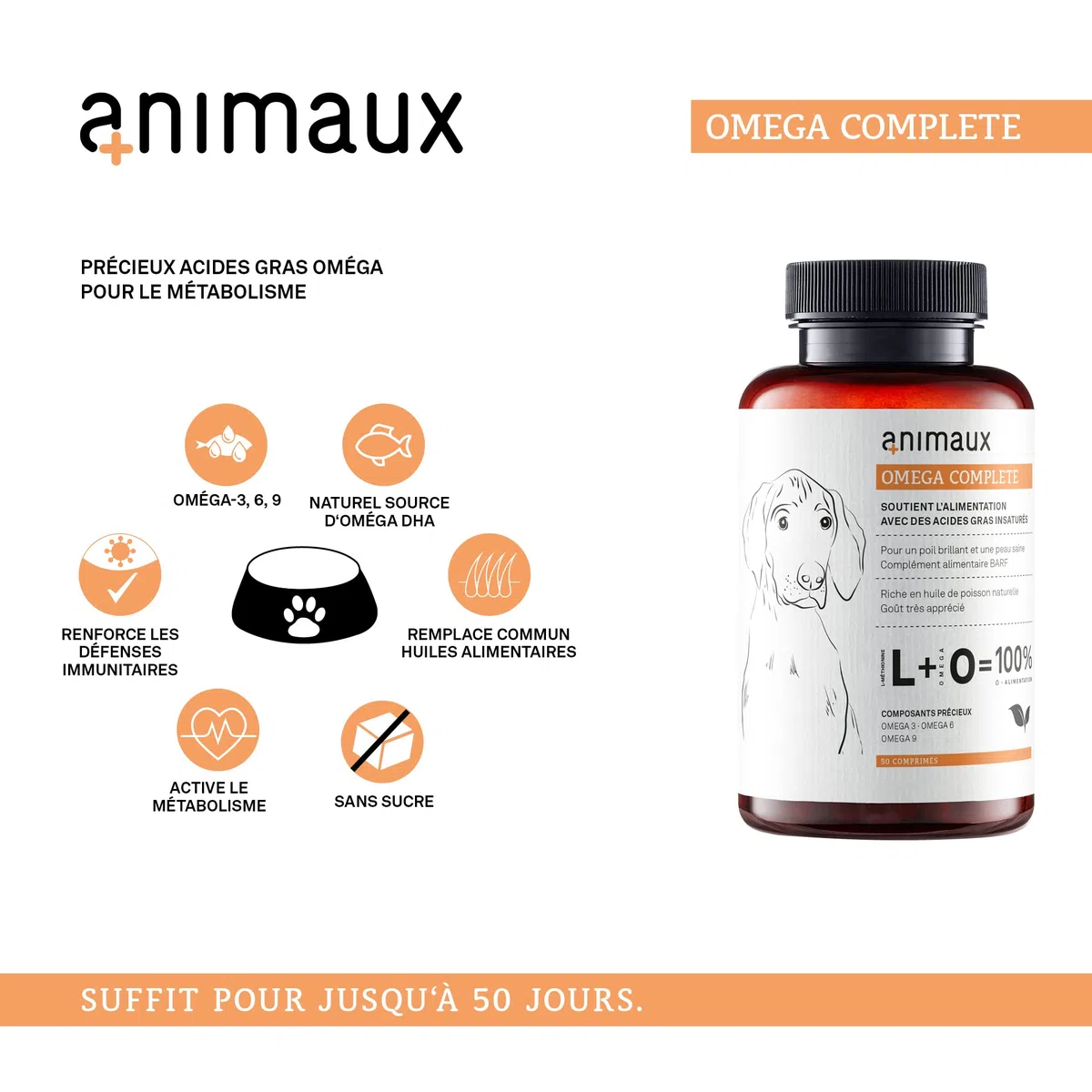 Omega 3, 6 & 9 pour Chiens - 50 comprimés à mâcher - Huile de Poisson Naturelle avec acides Gras pour Le métabolisme, la Formation des os, la Peau et Le Pelage - animaux Omega Complete Dogs
