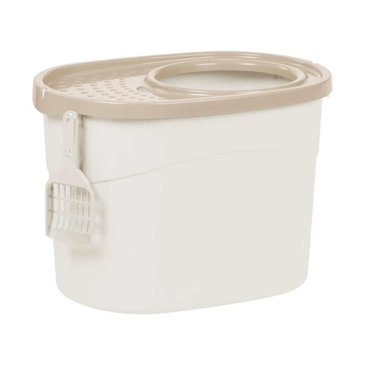 Iris Ohyama, Maison de Toilette pour Chat avec Pelle, Max. 7 kg, Beige, Ouverture en Haut, Bac a Litiere avec Couvercle, Amovible, pour Chaton, Grande Capacité, sans BPA, Nettoyage Facile, TECL-20