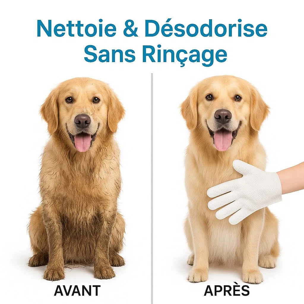 Gants Jetables Toilettage Chien Chat Petits Animaux domestiques – Lot de 12 | Gants Lavage sans Rinçage Hypoallergéniques à l’Aloé & Jojoba | Nettoie, Désodorise & Nourrit | sans Parfum – Forme Main