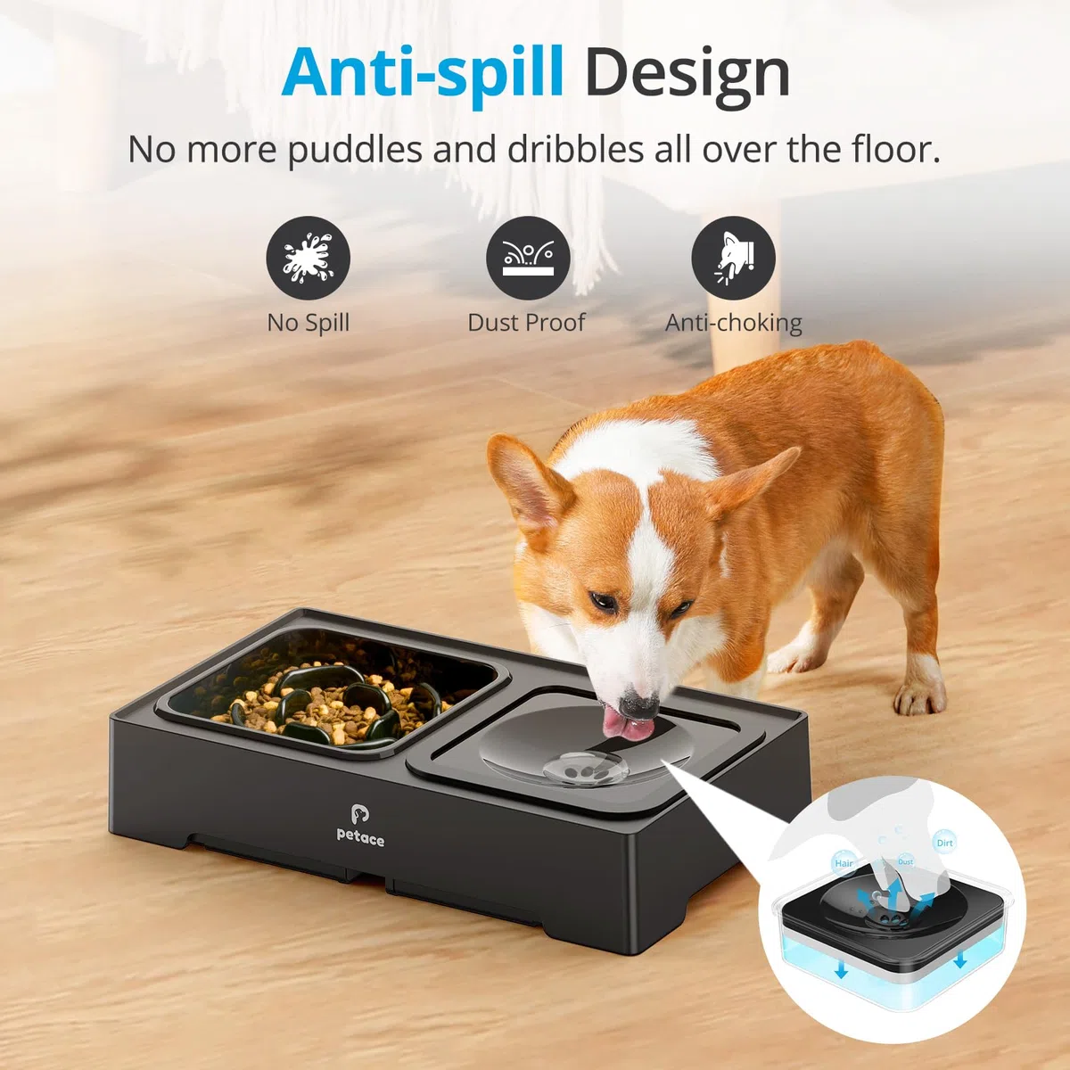 Gamelles Surélevées de 4 Hauteurs Ajustables, Support avec Gamelle Anti-Glouton et Gamelle Eau Anti-Éclaboussure pour Chien de Taille Moyenne et Grande