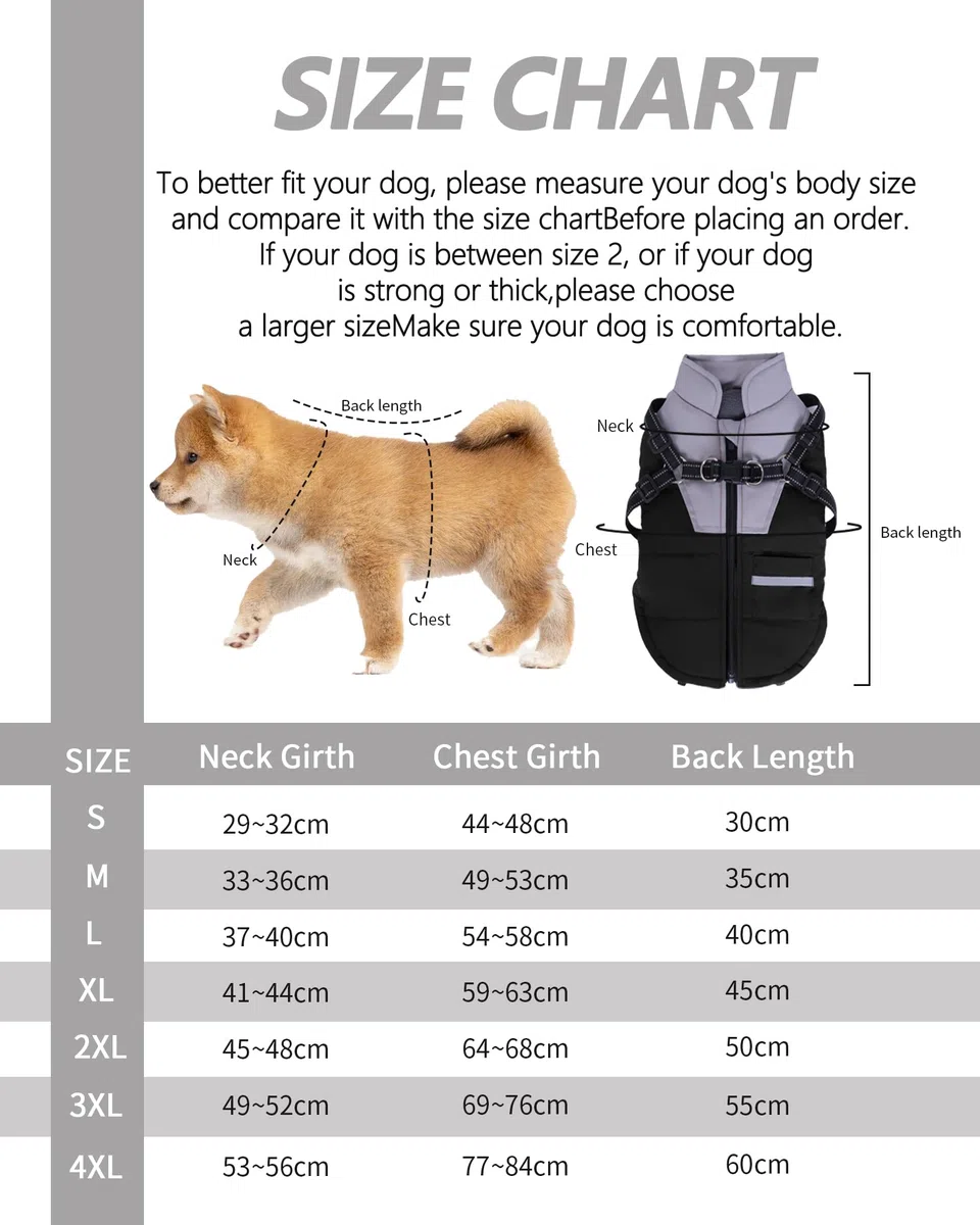 Manteau Chien Hiver Imperméable avec Harnais pour Petits, Moyens et Grands Chiens - Durable et Lavable en Machine