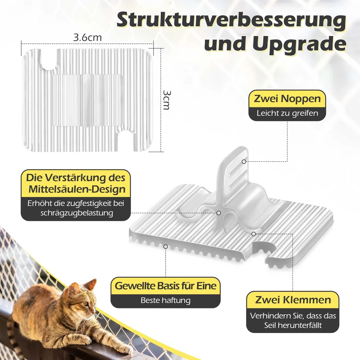 Enhon 50 Pièces Crochets Adhésifs pour Filet À Chat pour Balcon avec 2 Pièces 40 ML Adhésif De Montage Extra Fort, Pc Transparent, Résistant Aux UV, Fixation De Fenêtre Filet À Chat pour Balcon