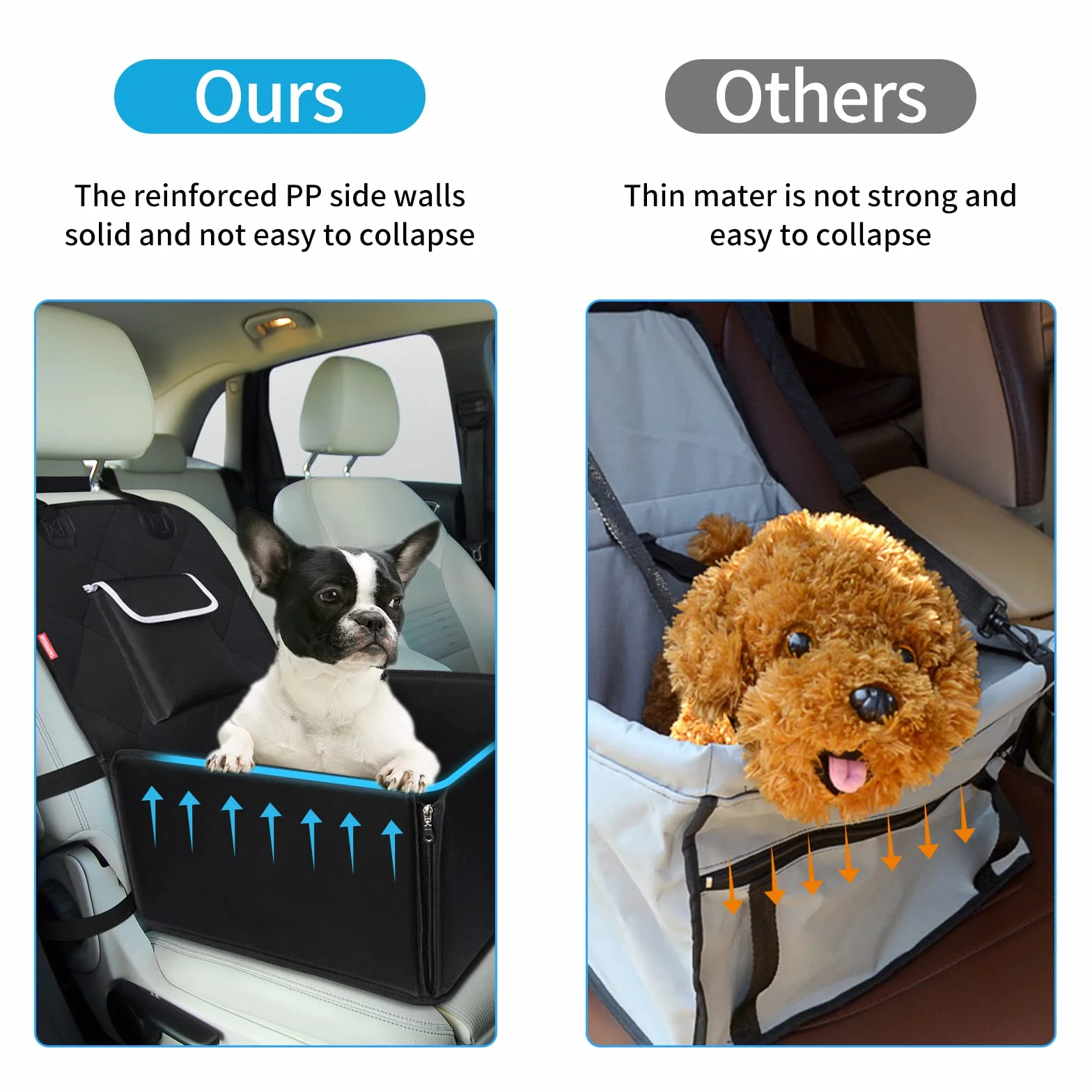 Siège auto stable pour chiens avant et arrière, avec ceinture de sécurité, imperméable, noir
