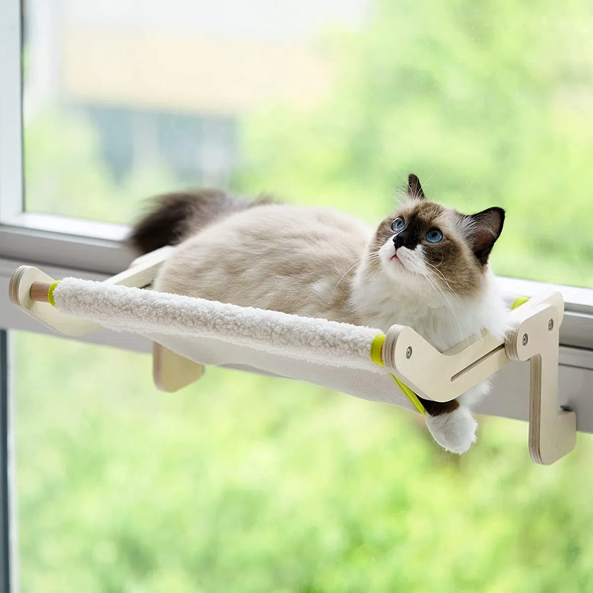 MEWOOFUN Hamac de fenêtre pour chat, Lit suspendu pour chat, Design peu encombrant, Jusqu'à 18 kg, Beige
