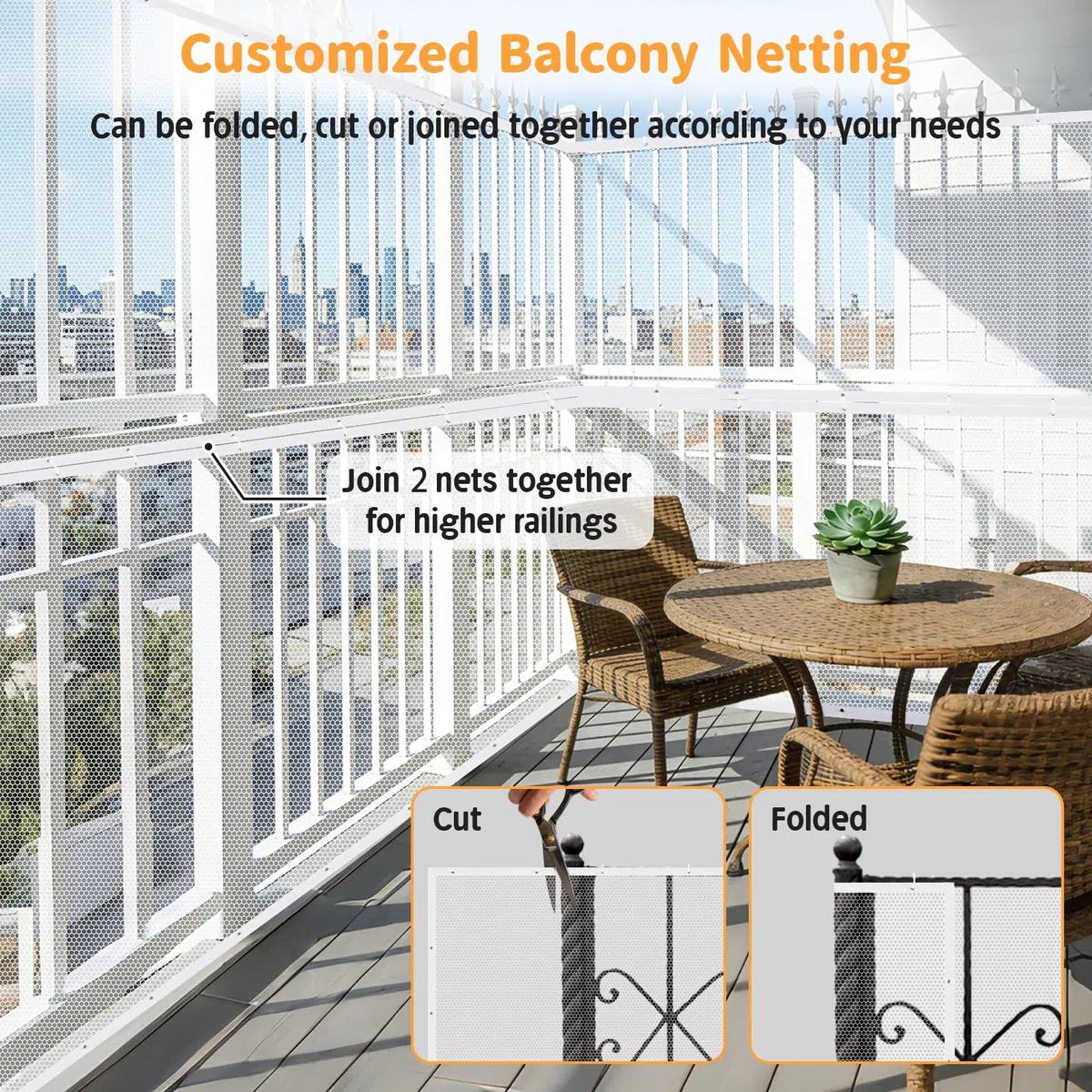 South to East Filet de Sécurité pour Garde-Corps pour Bébé, 4,5 m x 1 m, Filet de Sécurité pour Enfants, Filet de Balcon pour Animaux Domestiques, Couvre-Rampe pour Escalier, Sans Perçage, Filet en