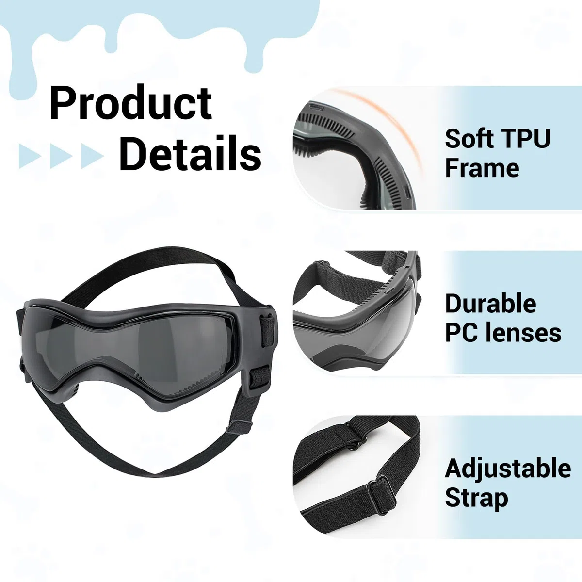 Lot de 2 lunettes pour chien avec casque, casque et lunettes pour chiens de petite et moyenne taille - Noir