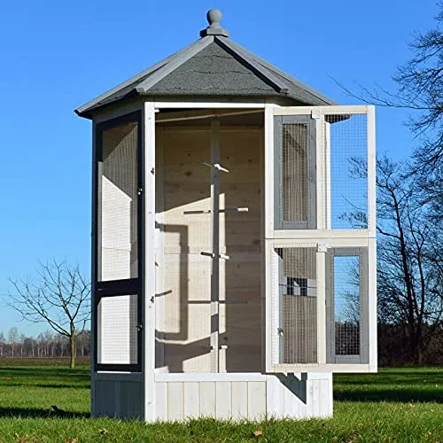 Voliere Cage a Oiseaux en Bois de Haute Qualite 100 x 180 x 100 cm Modele Luise 309