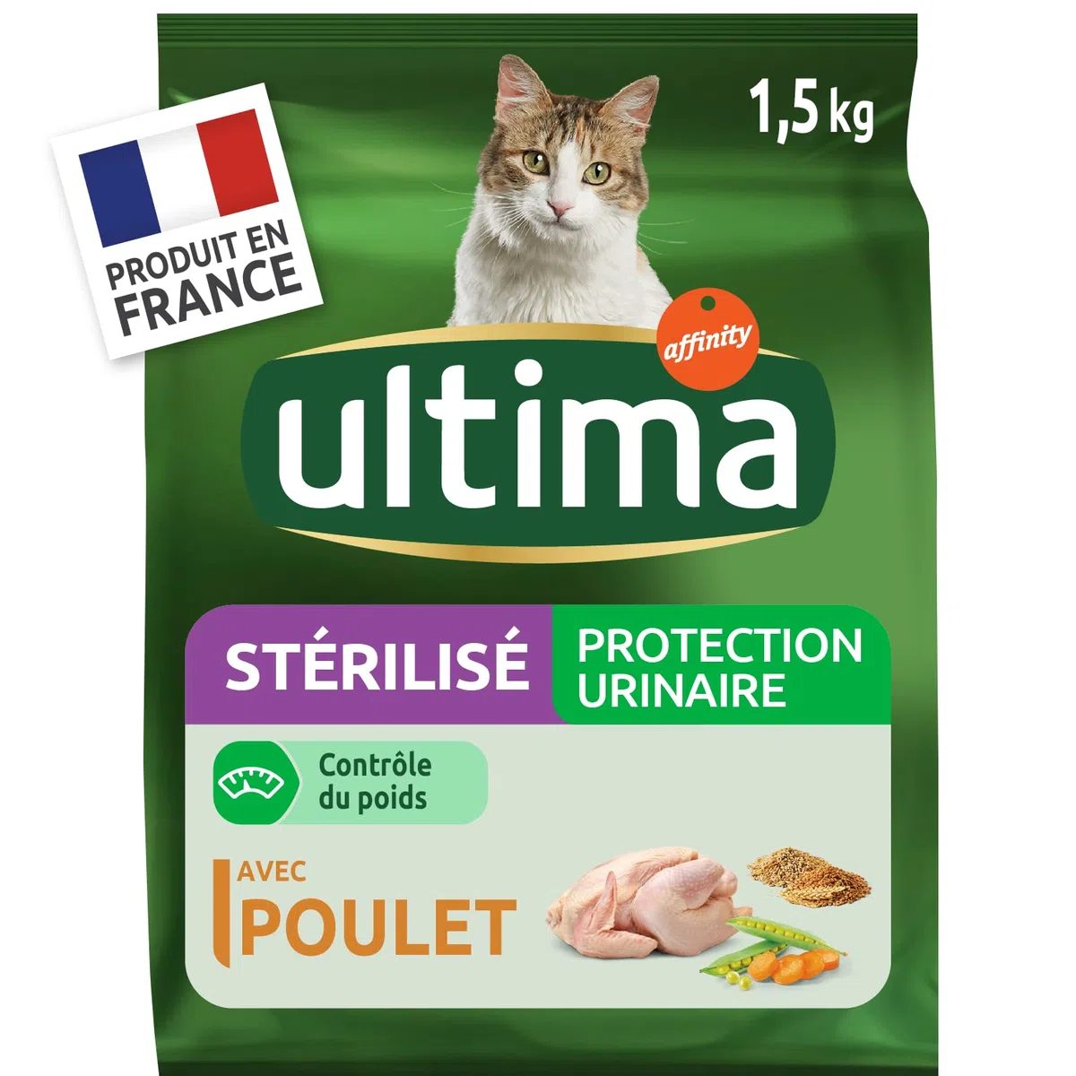 Ultima Croquettes pour Chat Stérilisé Protection Urinaire avec du Poulet - Pack 8 x 1,5kg