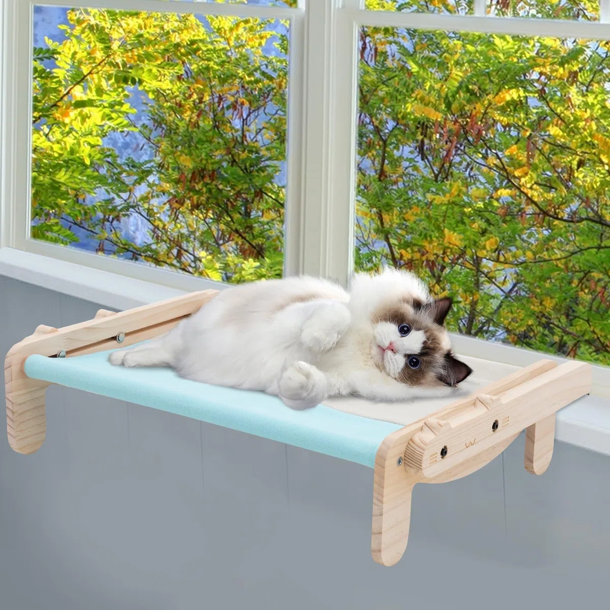 hamac Chat fenetre Bois perchoir Chat transat fenêtre,2in1 lit Chat Suspendu et lit de Chat pour 40lb Cat Hammock