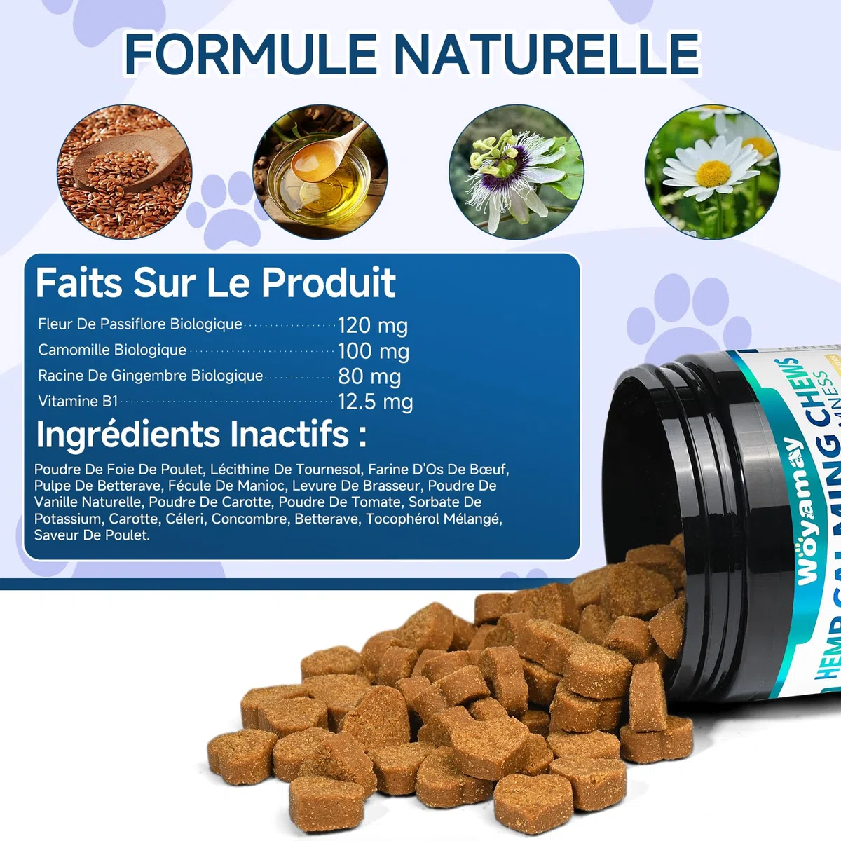 Woyamay Calmantes pour Chien, 200 Pièces Calmant à Mâcher pour Chiens, pour Accompagner Lors de Moments de Séparation, Voyage, Feux d’Artifice ou Orages, Saveur Poulet