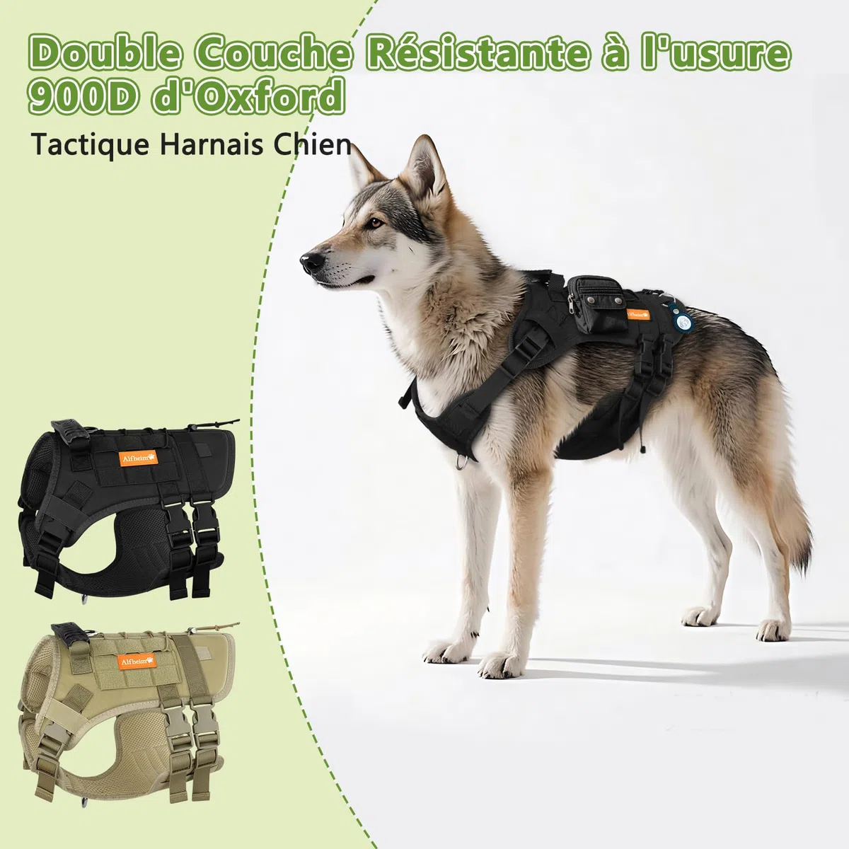 Alfheim Harnais Tactique pour Chiens avec Poignée pour Chiens de Taille Moyenne - Harnais Réglable sans Traction, Gilet Imperméable Léger Rembourré pour l'entraînement et la Marche Quotidienne