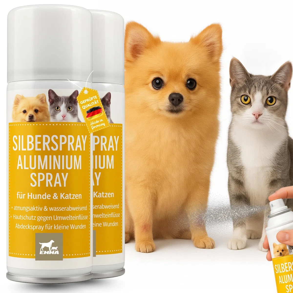Spray Aluminium Animaux 2x100ml Spray Cicatrisant Chien Chat Cheval – Spray Argent Protecteur pour Plaies Blessures Écorchures Film Protecteur Respirant Hydrofuge – Soin Peau Animaux Pattes Sensibles