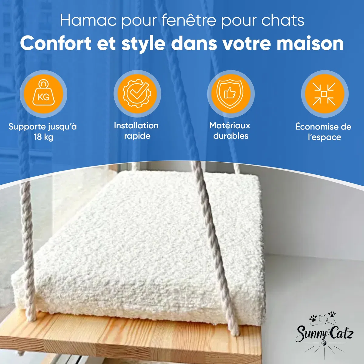 Hamac Chat Fenetre | Hamac Fenetre Chat Robuste et Ventouses Solides avec Panier Chats Moelleux | Lit Chats Interieur | Cat Bed | Table Suspendue Balcon 18 kg (49x29 cm) Coussin avec Housse Lavable