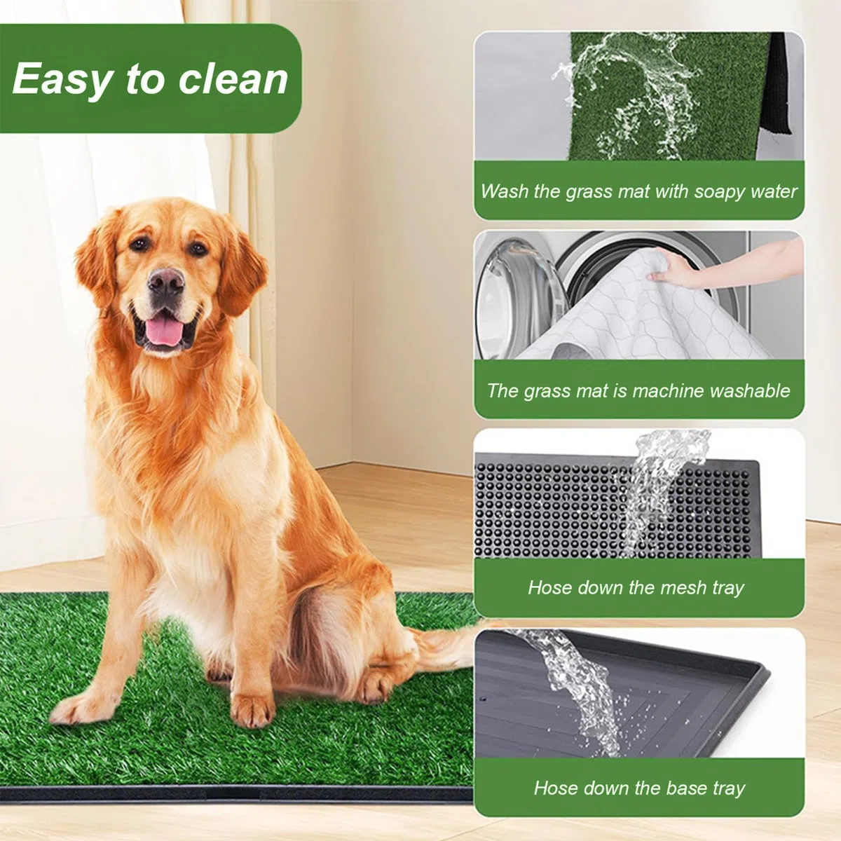 Tapis de propreté chien, Système de Toilette en Gazon Artificiel à 3 Couches, Litière Portable pour Chiens pour l’Apprentissage de la Propreté en Intérieur et Extérieur, 50 x 40 cm (avec pipi pad)