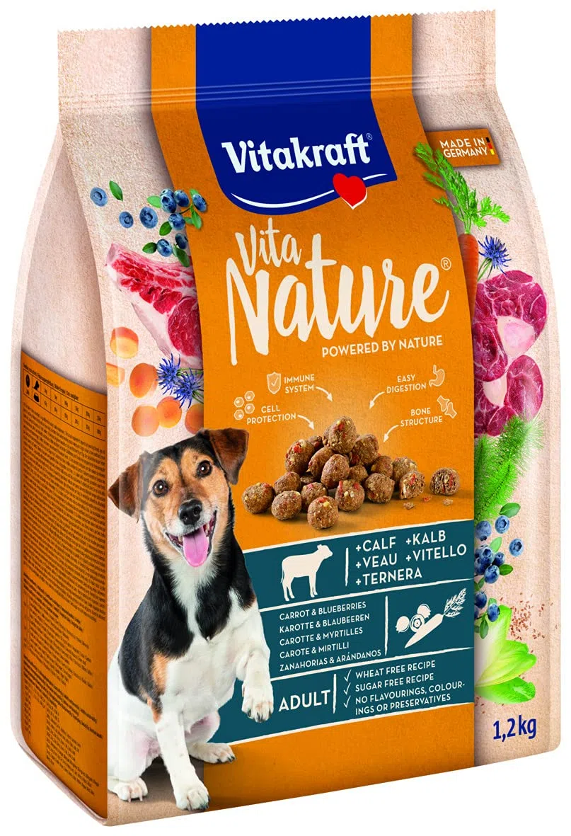 Vitakraft Vita Nature - Croquettes Premium pour Chien Saveur Veau, Carottes et Myrtilles - 1,2 kg