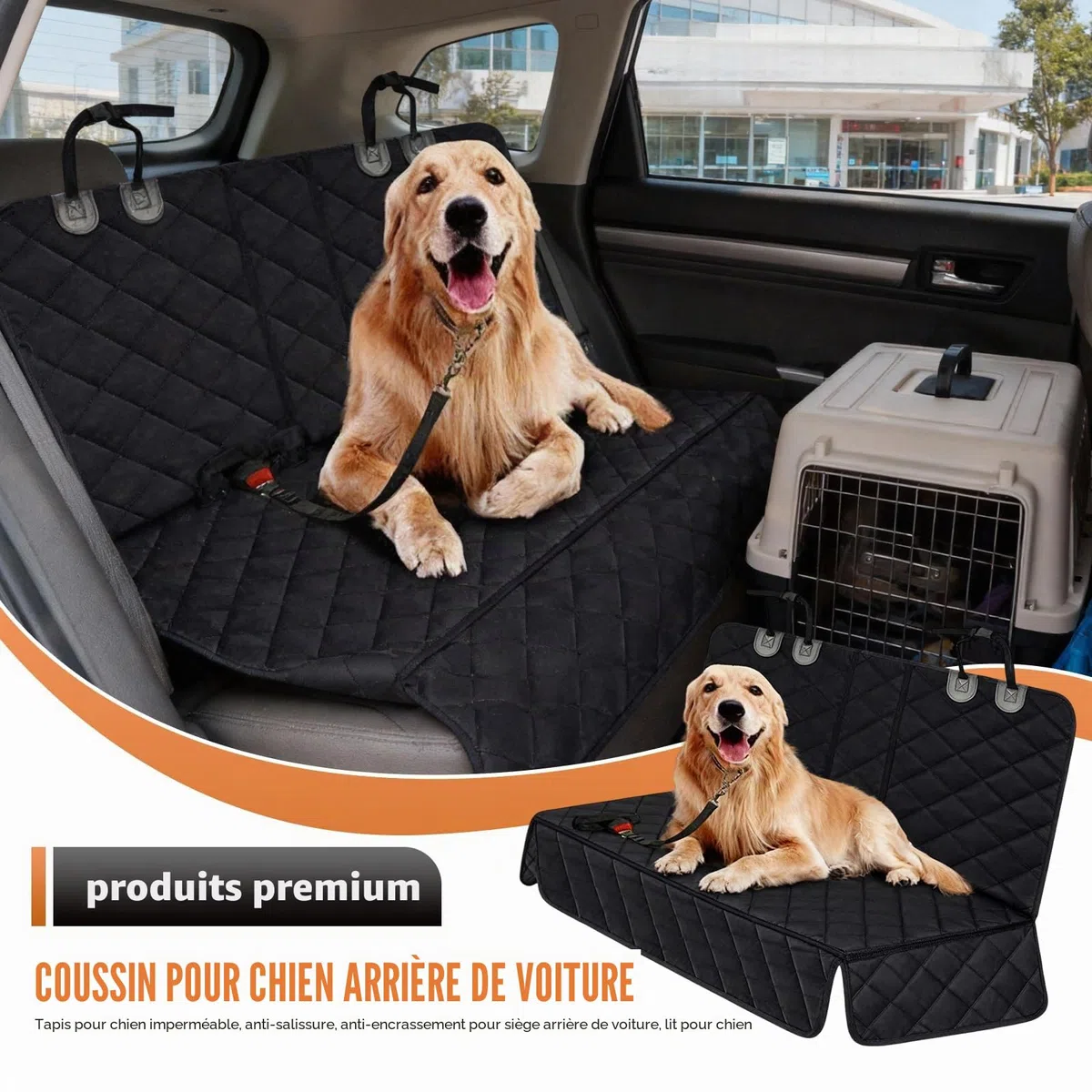 GOMETY Housse Voiture Chien 135x120cm, Protection Siège Arrière Imperméable Antidérapante, Couverture de Voiture pour Chien avec Ceinture de Sécurité, Convient à Toutes Les Voitures, SUV et Camions