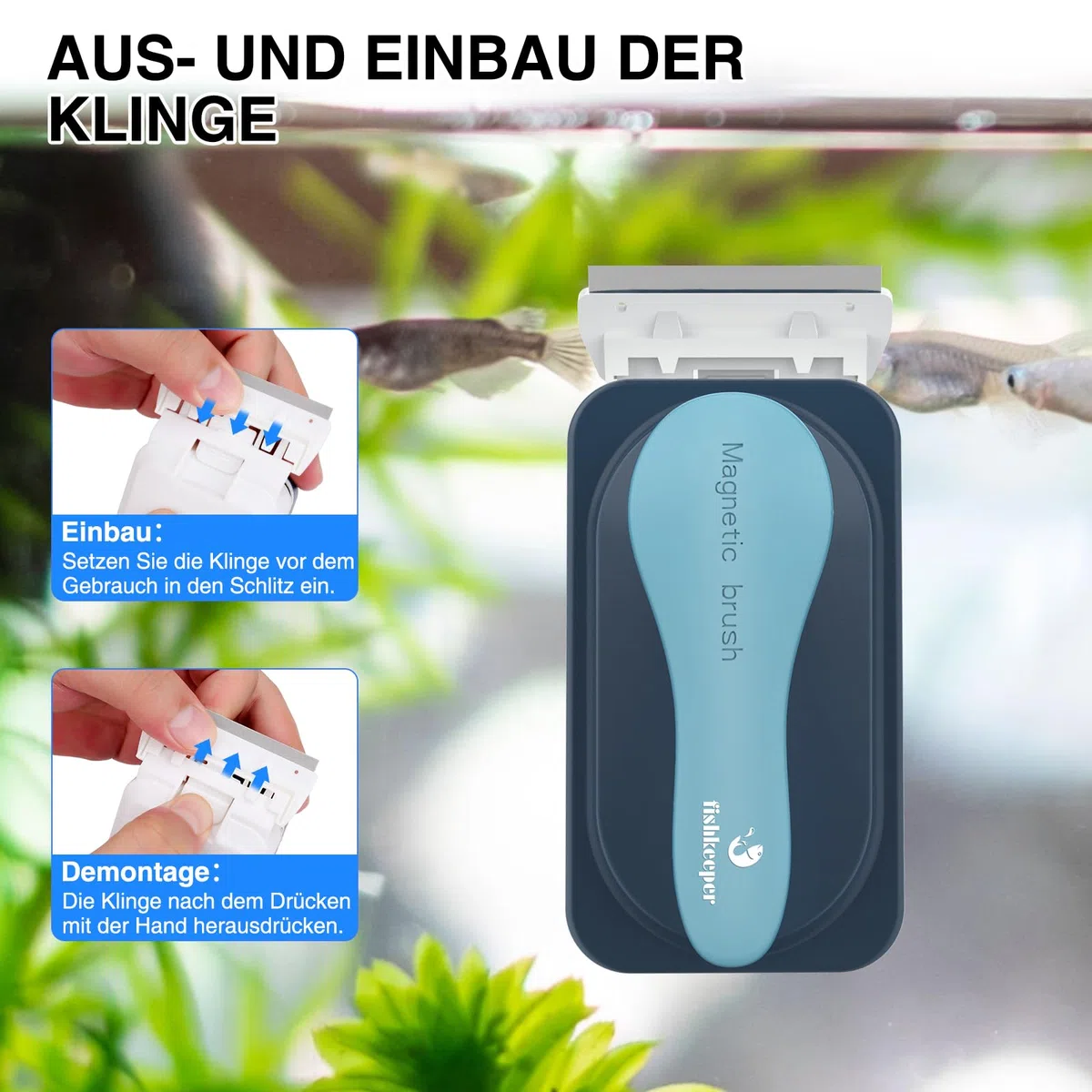 fishkeeper Brosse magnétique pour Aquarium Nettoyage du Verre de l'aquarium avec grattoir, Brosse à Verre pour réservoir à Poissons（L）
