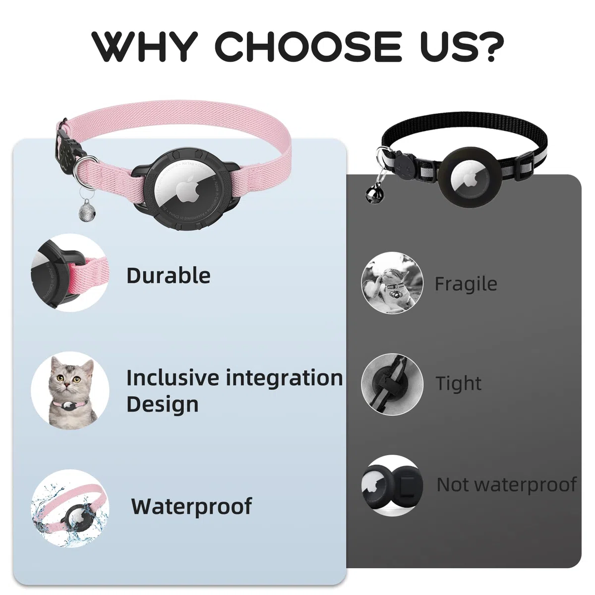 Collier pour Chat AirTag, Collier Extensible pour Chaton avec Support pour Apple Air Tag et Clochette, Collier de Chat avec Design Détachable Ultra Élastique et Suivi GPS pour Chats et Chiots (19-32
