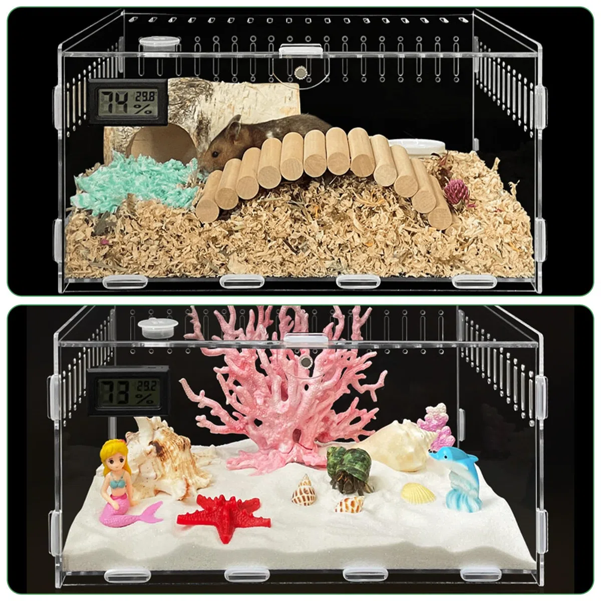 Boîte d'alimentation D'insectes,30*20*15cm Terrarium Transparent Avec Compteur Electronique De Température Et D'humidité,Terrarium Acrylique,Boîte à Nourrir En Pour Reptiles Pour Insectes,Escargots