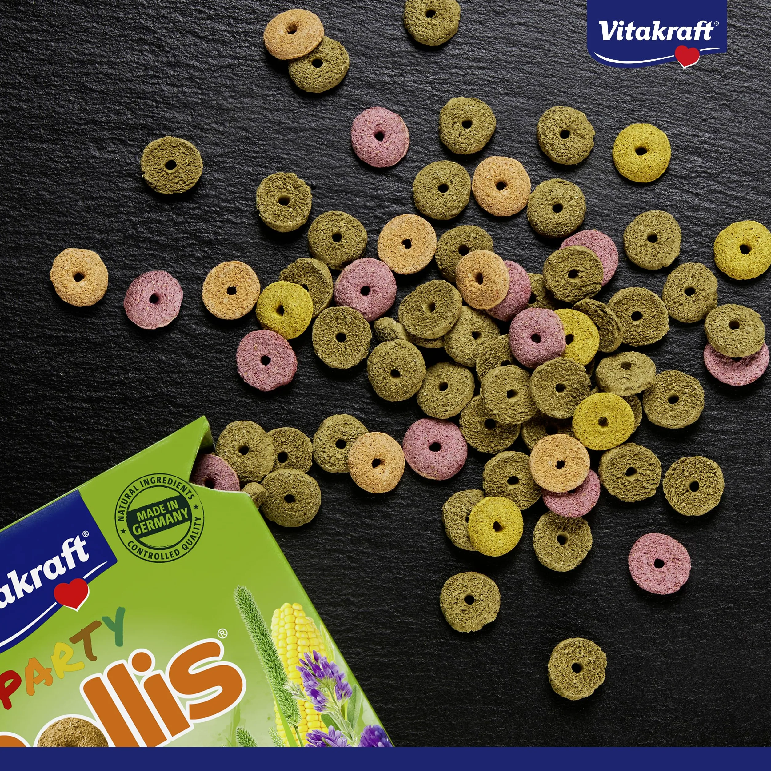 Vitakraft Rollis, anneaux croustillants pour rongeurs, faible en calcium, avec luzerne, complément ou snack, sans sucre ajouté ni céréales (7x 500g)