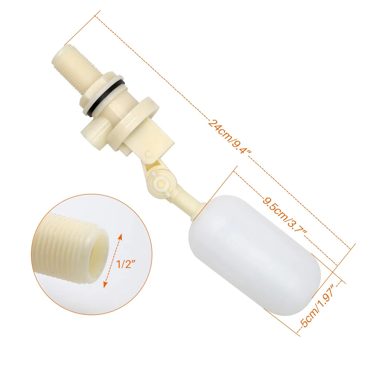 Vannes à Flottante 1/2", Tube d'alimentation Automatique avec Bras Réglable pour Bassins, Abreuvoirs, Fontaines, Réservoirs d'eau, Aquariums et Aquaculture, Lot de 2