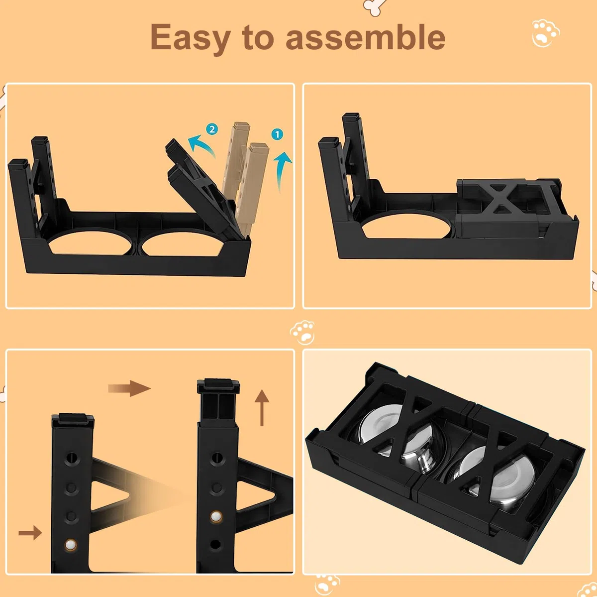 Gamelle Surélevée Réglable, 4 hauteurs, Pliable & antidérapant | Protège cou et articulations, réduit le risque d'ingestion rapide – station repas ergonomique pour une alimentation saine