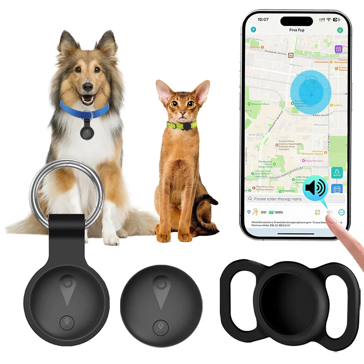 Collier GPS Chat,GPS Chien Compatible avec Les Systèmes iOS et Android Suivi Intelligent de La Localisation en Temps Réel Longue Autonomie Collier GPS pour Chien Traceur pour Animaux étanche-Noir Mat