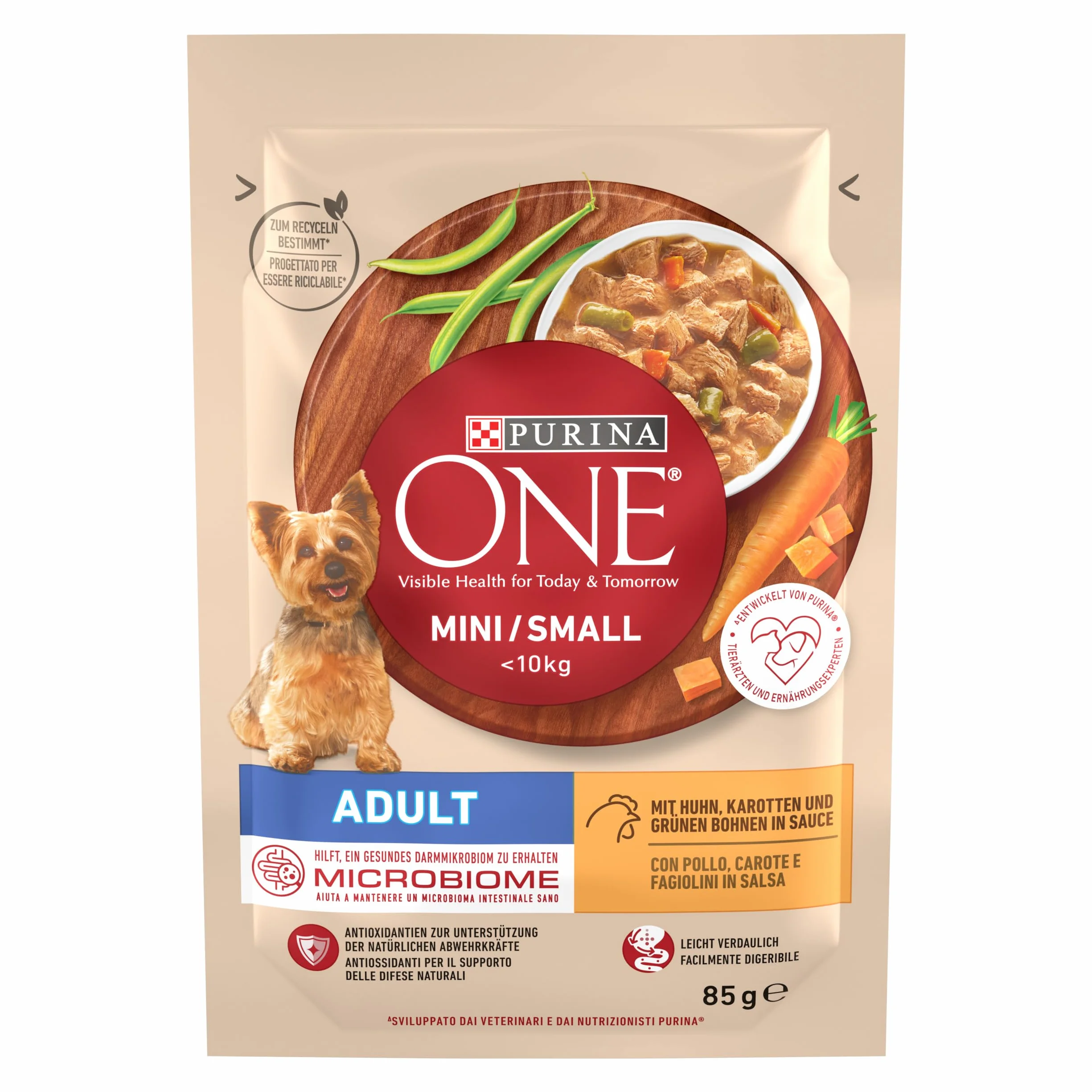 PURINA One Mini/S Lot de 26 boîtes de Nourriture Humide pour Chiens de Petite Taille, Riches en Poulet et légumes, 26 x 85 g