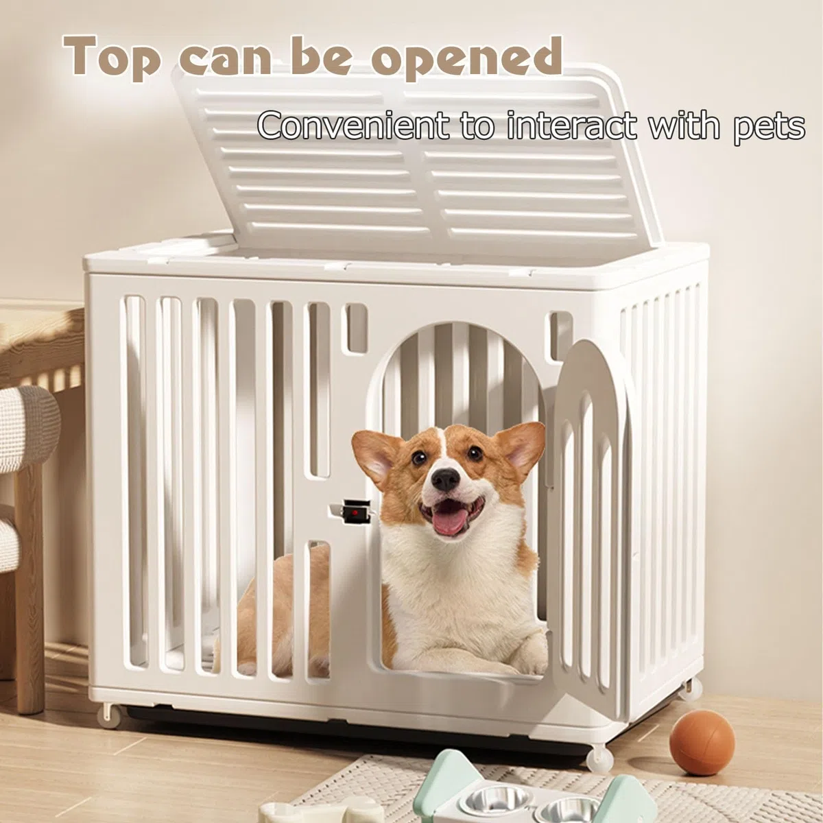 NEONMAN Cage pour Chien Cage Chien Cage Chien Interieur Caisse Chien Robuste en Plastique PE avec roulettes pour empêcher la Fuite Plateau en Plastique Facile à Installer(Blanc,XS)
