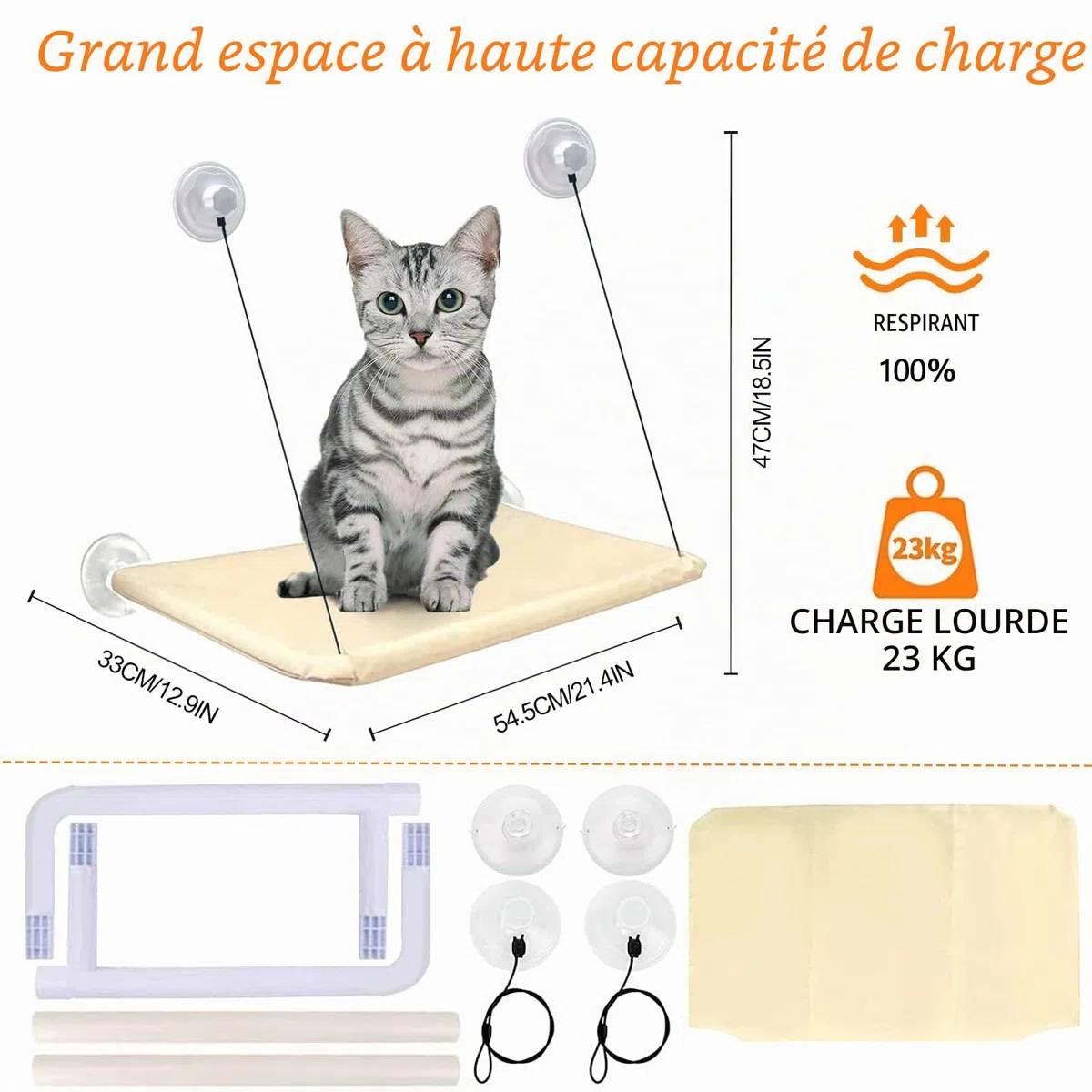 Cirulli Hamac Chat pour Fenêtre - Grande Étagère Murale, Fauteuil Inclinable Jusqu'à 25 kg, Lit Super Stable pour Bronzer, 54x30CM