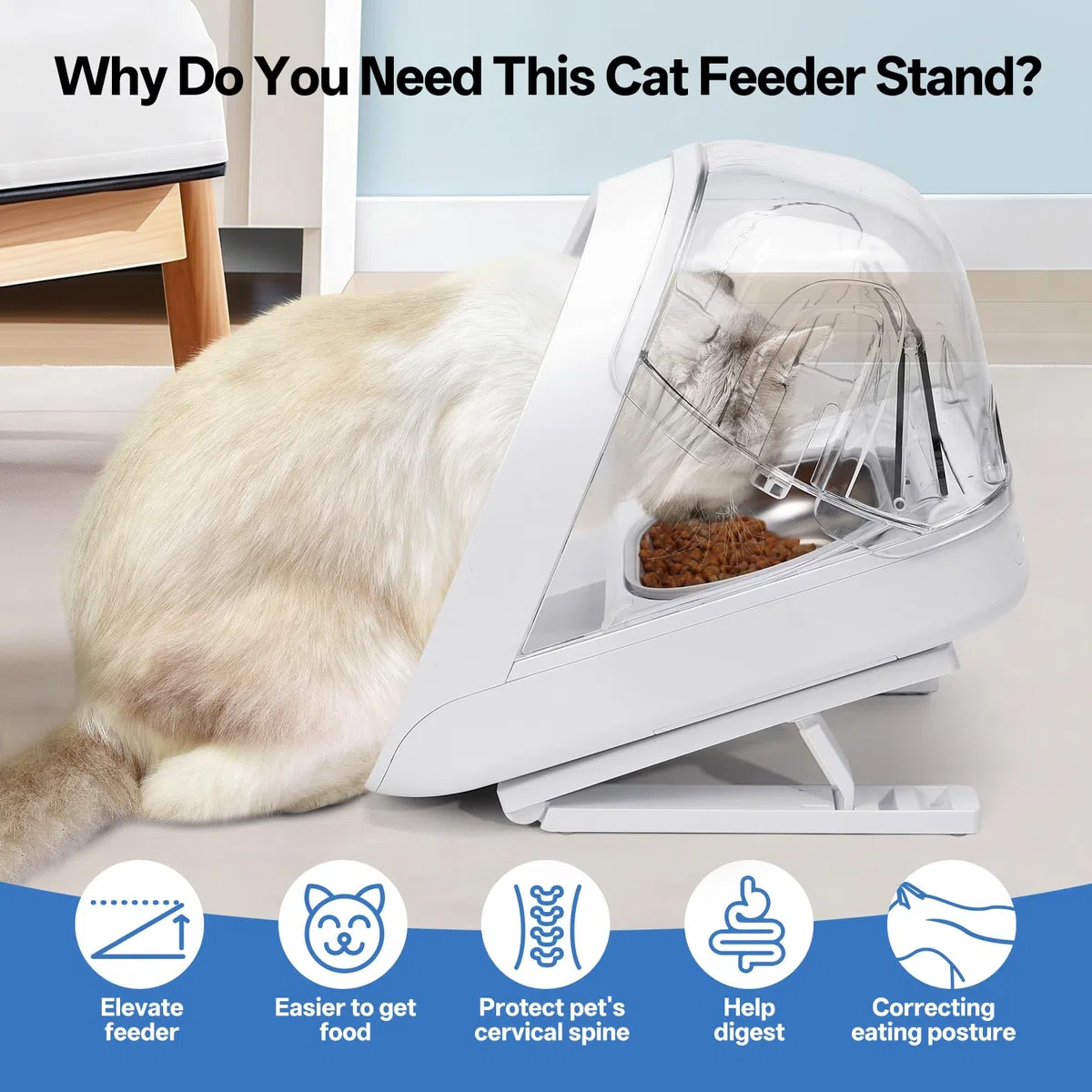 Support Réglable pour Micro Chip Distributeur d'aliments pour animaux, Support surélevé pour gamelle de chat, 0, 15, 20 Réglage du degré, Plus facile pour les chats d'atteindre leur nourriture