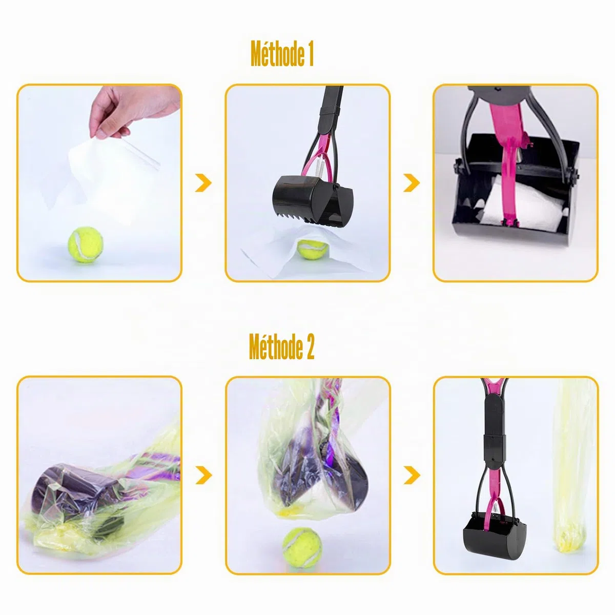 HyAiderTech Pelle Ramasse-Crottes Pliable pour Chien et Chat Pet Long Manche Pooper Scooper, Facile à Déjections Ramasse, Noir & Pourpre