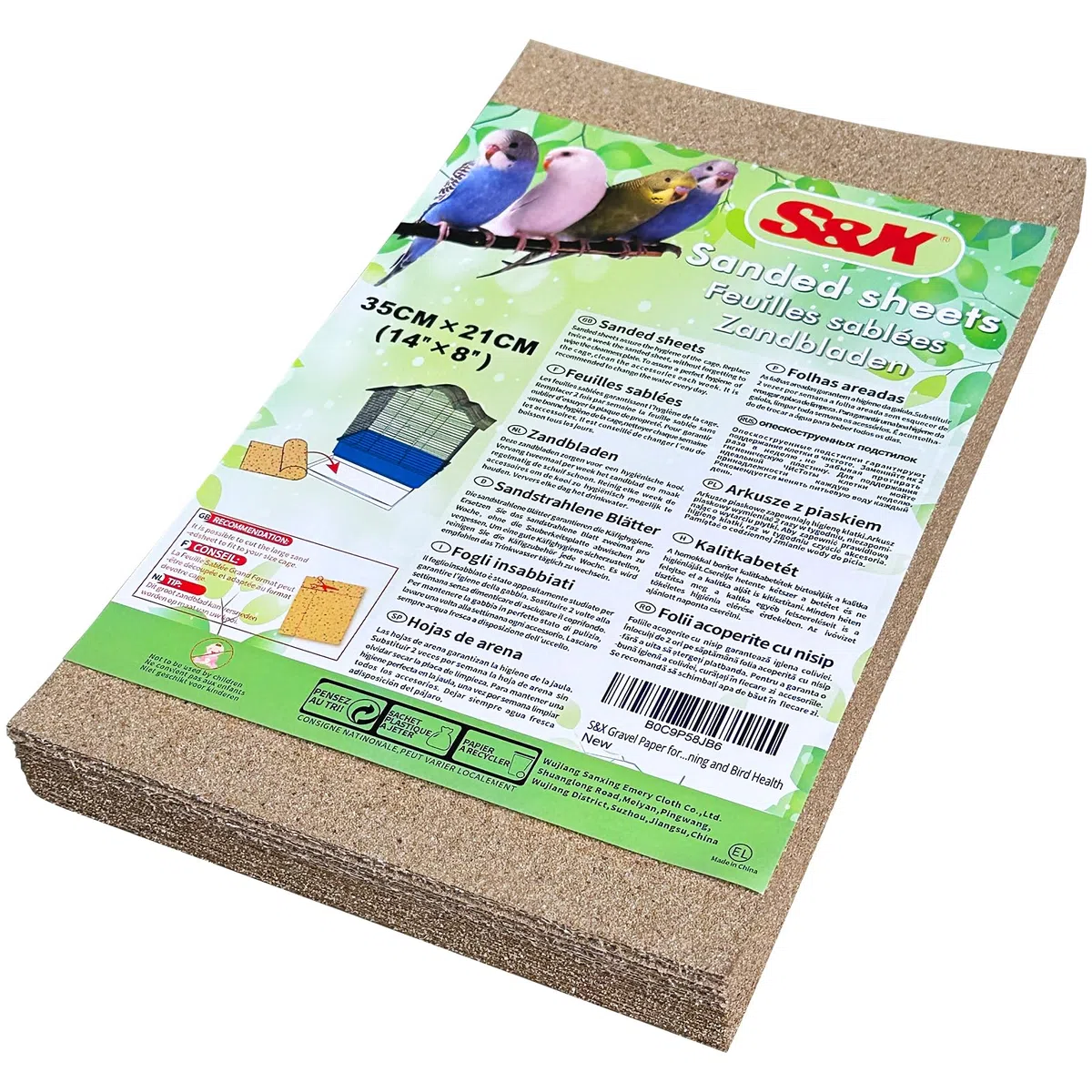S&X Lot de 30 feuilles de papier gravier pour cage à oiseaux, 35,6 x 20,3 cm, feuilles de sable pour un nettoyage sans effort et la santé des oiseaux