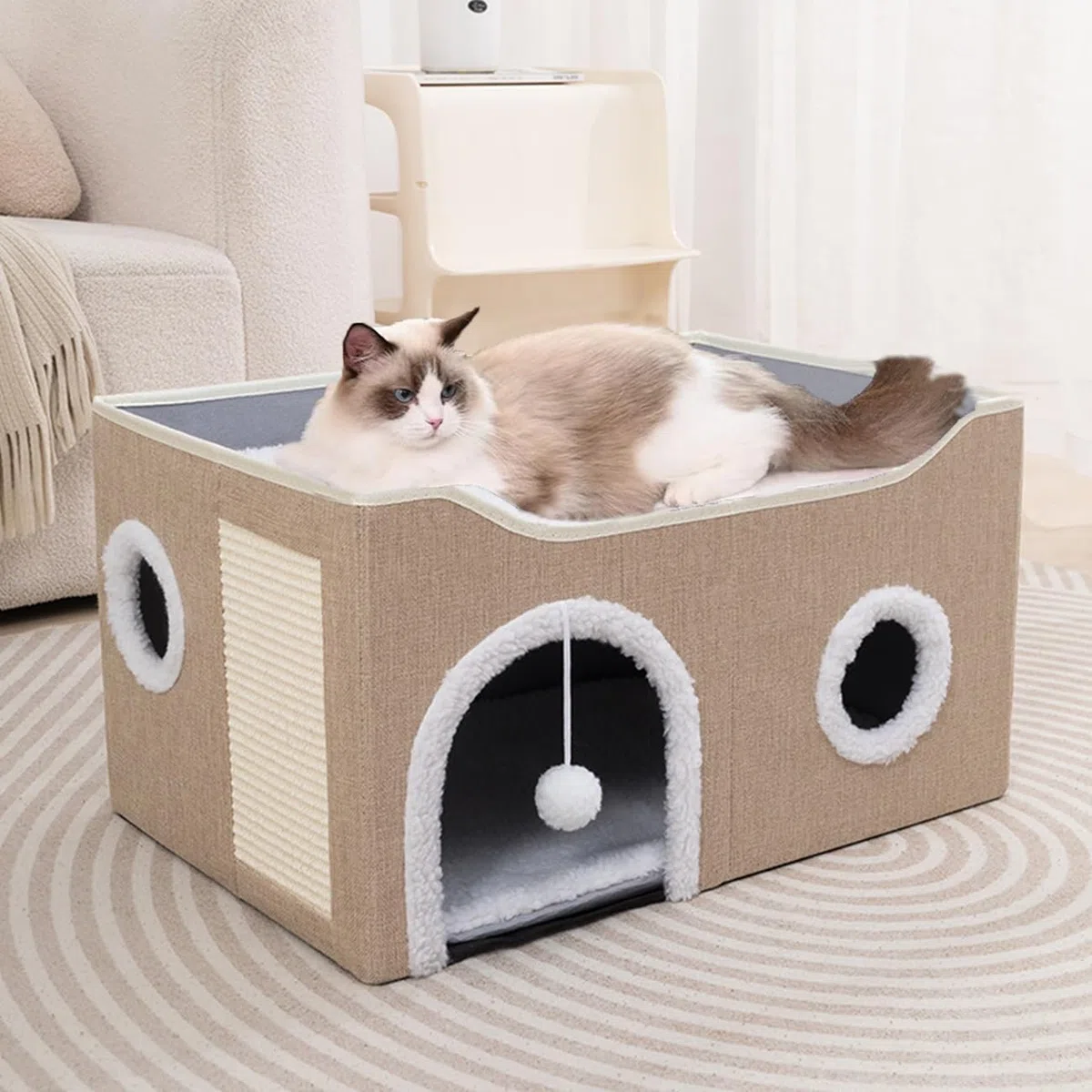 ERNAN Lit Niche Chat d’intérieur.Maison pour Chat. Niche Interieur avec Coussin Amovible Lavable rembourré,pour Que Les Chats puissent Dormir, se Cacher, s'ébattre et se gratter (Kaki)