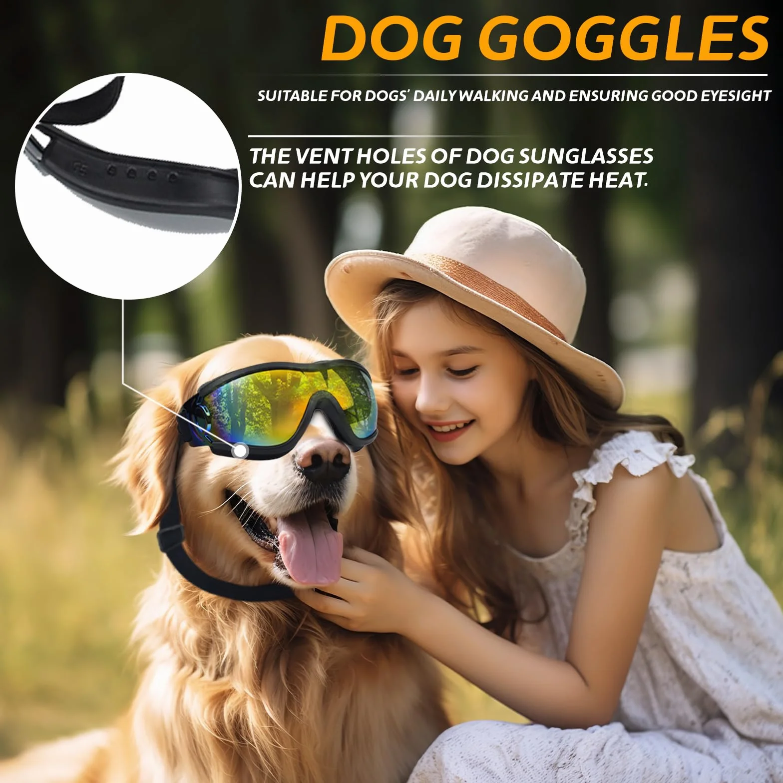 Lunettes de Soleil pour Chiens Protection UV, Protection des Yeux pour Chiens De Taille Moyenne Et Grande, Coupe-Vent, Sangle Réglable (Black Red)
