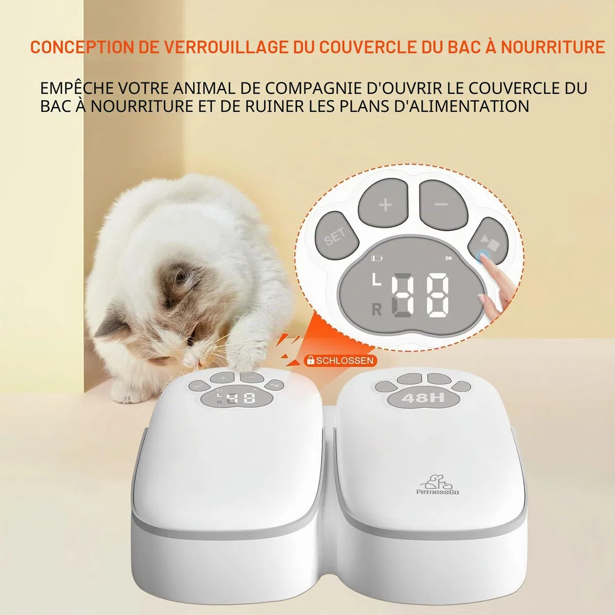 Mangeoire automatique pour chats, mangeoire automatique à deux repas pour chiens et chats, mangeoire avec minuteur de 48 heures contrôlé par écran, alimentation automatique avec aliments secs