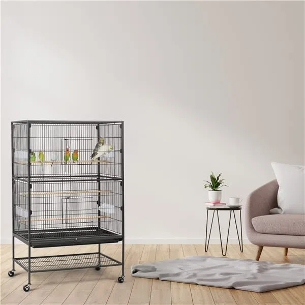 Abician Voliere Oiseaux Interieur sur Pied Grand Cage Oiseaux sur roulettes en Métal Cage à Oiseaux pour Perroquet Perruches 79 x 52 x 132 cm