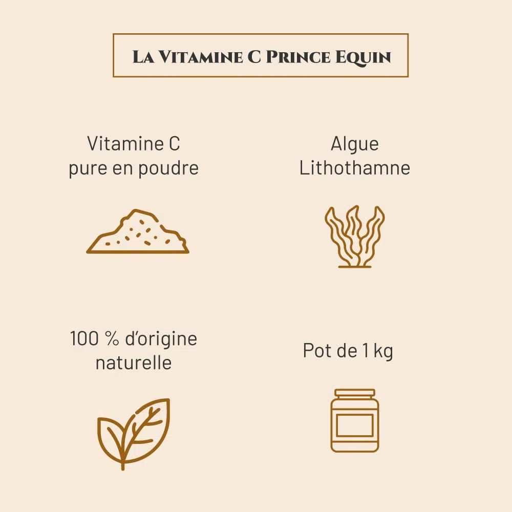 Vitamine C - Complément nutritionnel Cheval - Pot 1 kg - Force, Energie, Résistance - Antioxydant - Marque Française