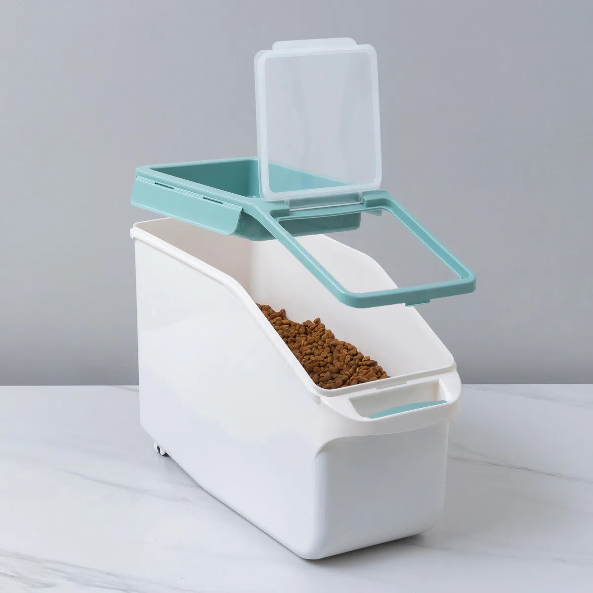 Citylife 12L Conteneur Croquettes Chien avec roulettes, boite croquette chat avec 1.8L boîte hermétique et Tasse, pour le stockage de croquettes nourriture, grains de café, farine d'avoine, céréales