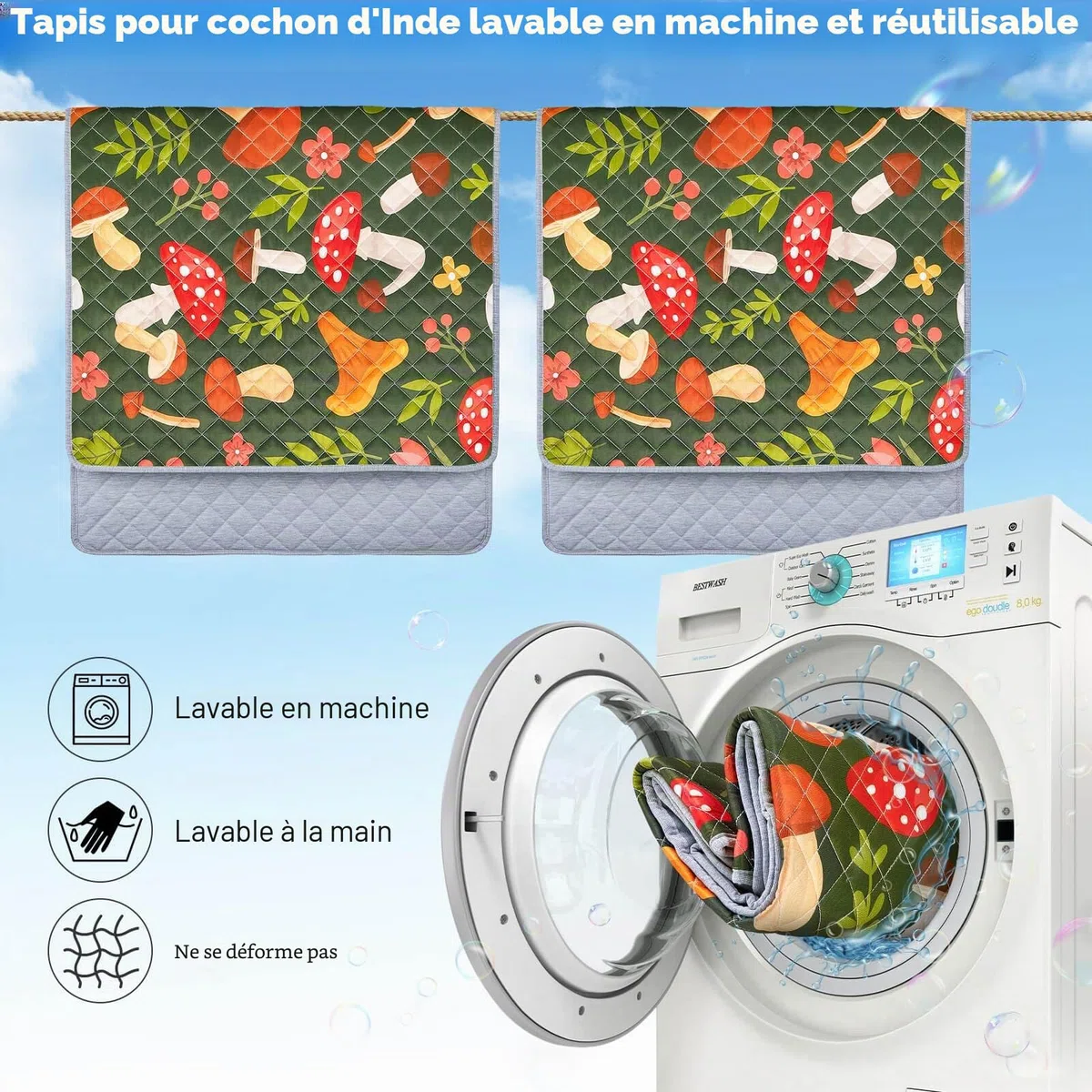 Lot De 2 Tapis Lavables Et Réutilisables pour Cage De Cochon D’Inde, Doublures Absorbantes pour Pipi, Tapis pour Petits Animaux, Lapins Et Hamsters