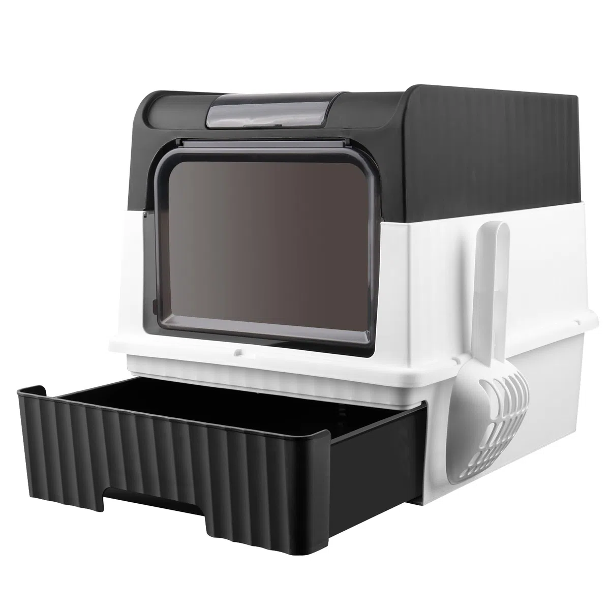 Grande Maison de Toilette Chat Pliable,Bac de Tiroir et Pelle à Litière,Portable,Bac à Litière Fermé Compartiment Inférieur Amovible pour Un Nettoyage Facile 49 * 37 * 35 cm-Noir