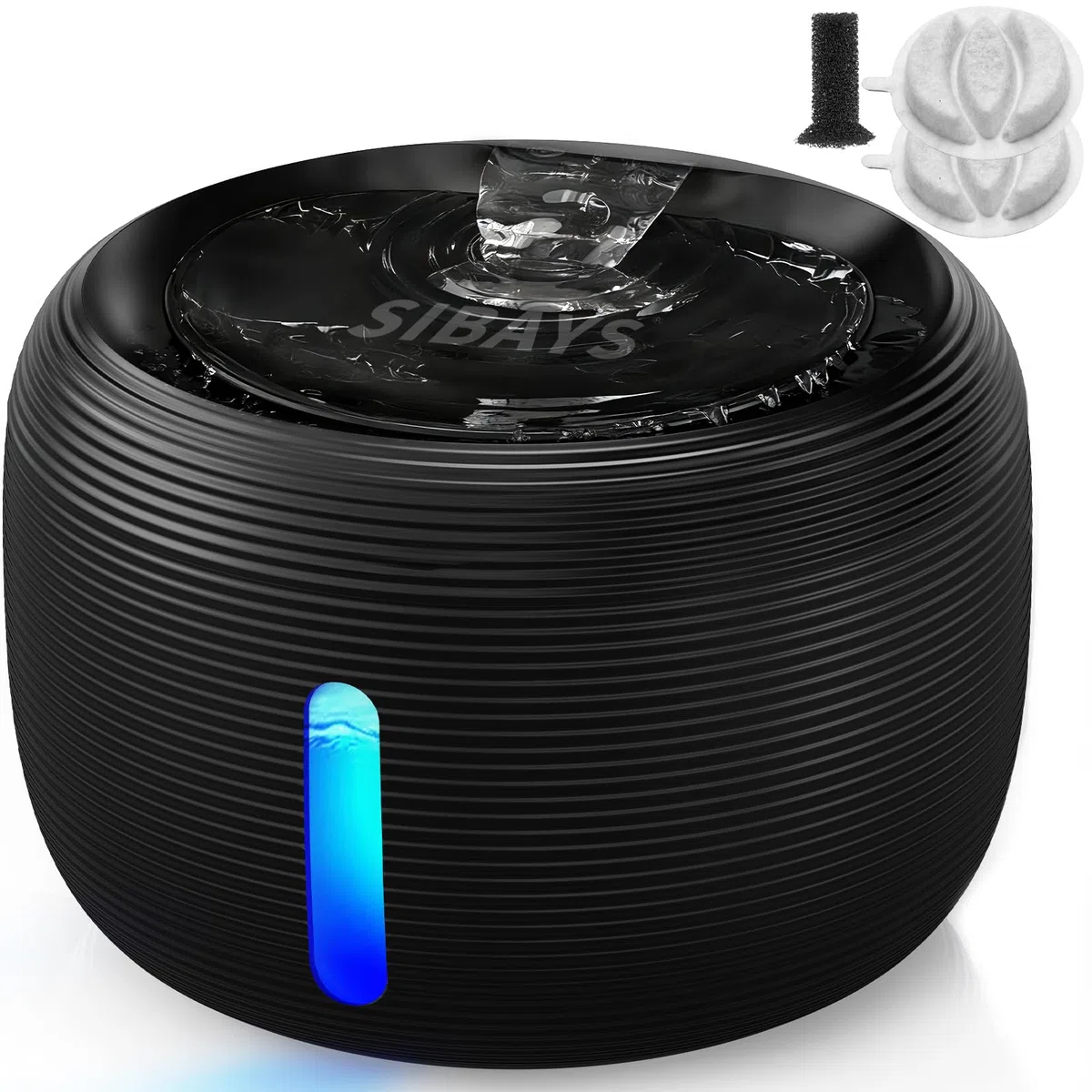 SIBAYS Fontaine a Eau Chat - 3,5L Fontaine à Eau pour Chat avec Pompe 25dB Ultra Silencieuse & Fenêtre LED - Fontaine a Eau Chien avec 2 Filtres à Charbon Actif, Sans BPA, Filtration Profonde, FS77,BK