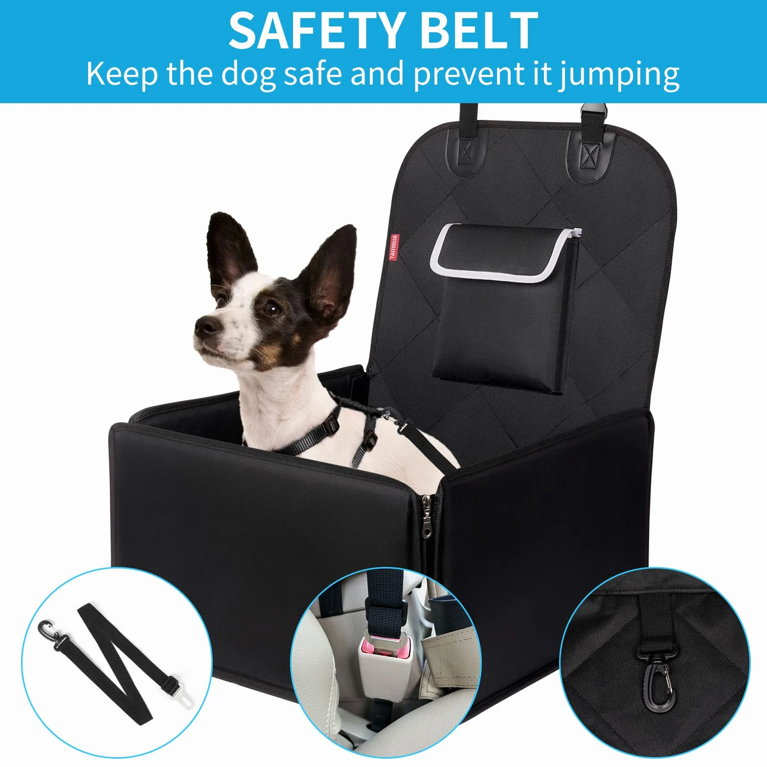 Siège auto stable pour chiens avant et arrière, avec ceinture de sécurité, imperméable, noir