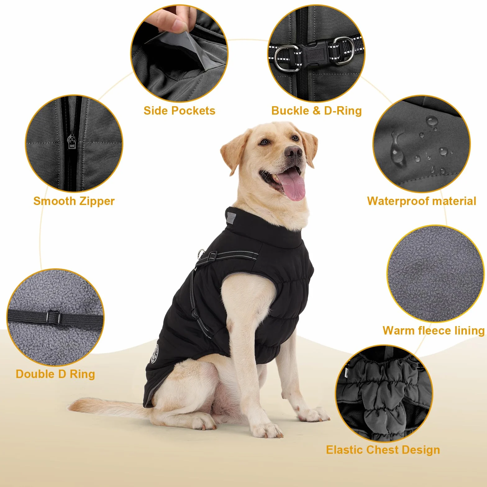 Manteau Chien avec Harnais Intégré, Manteaux d'hiver pour Chien Chaud en Polaire Impermeable, Veste Hiver avec Réfléchissante pour Petits, Moyens et Grands Chiens