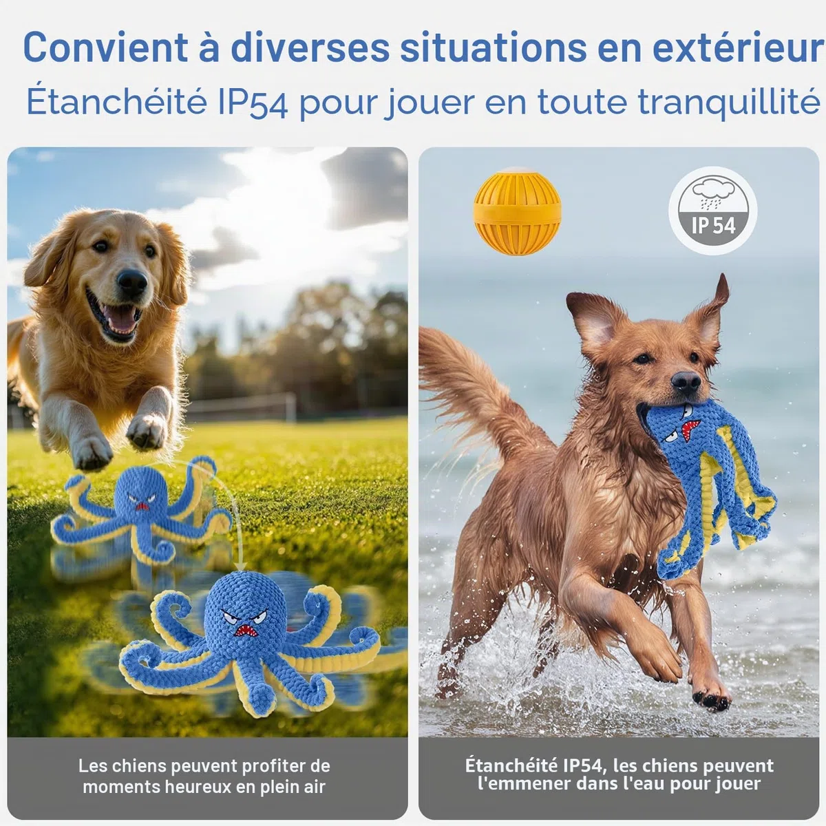Jouet interactif pour Chien en Forme de Pieuvre, Jouet pour Chien sautant Automatique Durable pour Les Garder occupés, Jouet couineur en Mouvement pour Chien, Jouet pour Rechargeable par