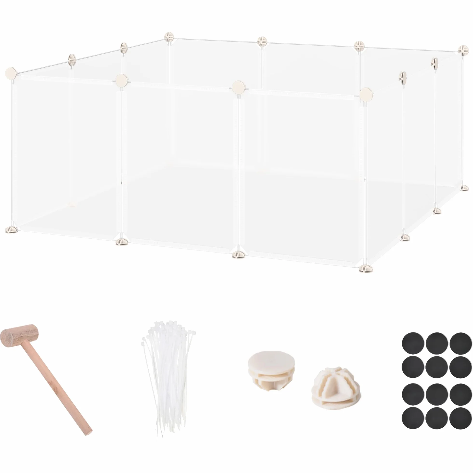 PawHut Enclos Parc modulable pour Petits Animaux 12 Panneaux pour Chiot, Cochon 105 x 105 x 45 cm Blanc